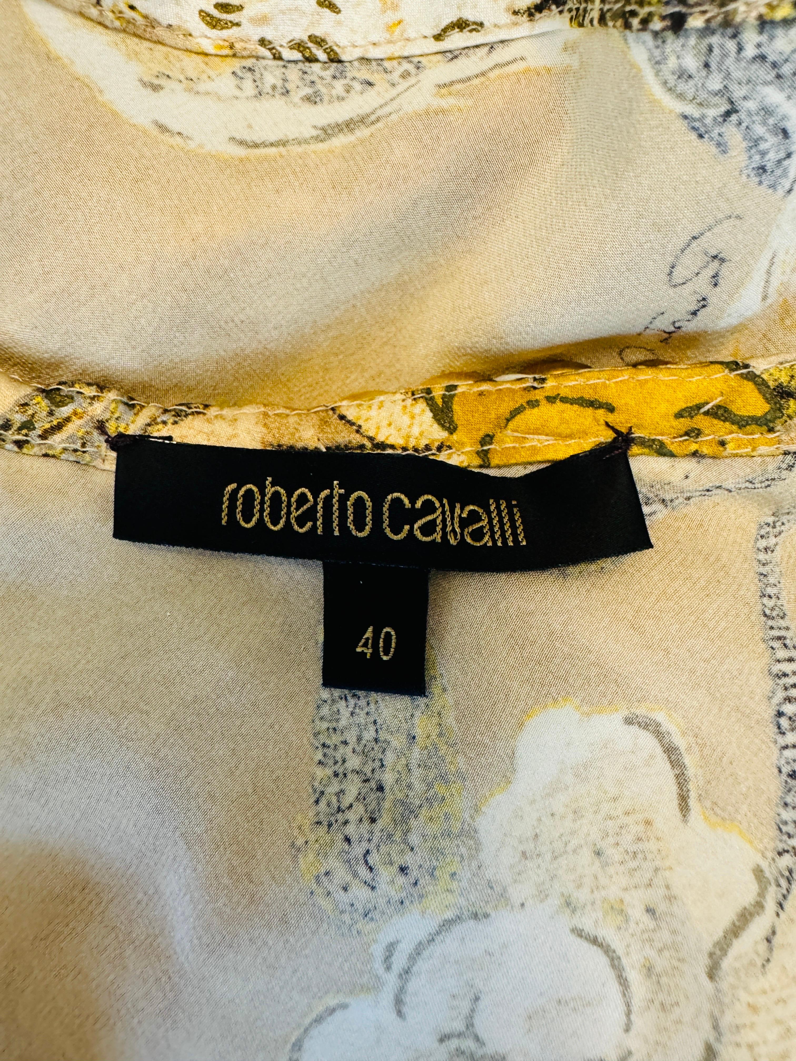 Vintage F/W 2006 Robert Cavalli Tan Silk Halter Blouse Top Floral Gold Chain 5