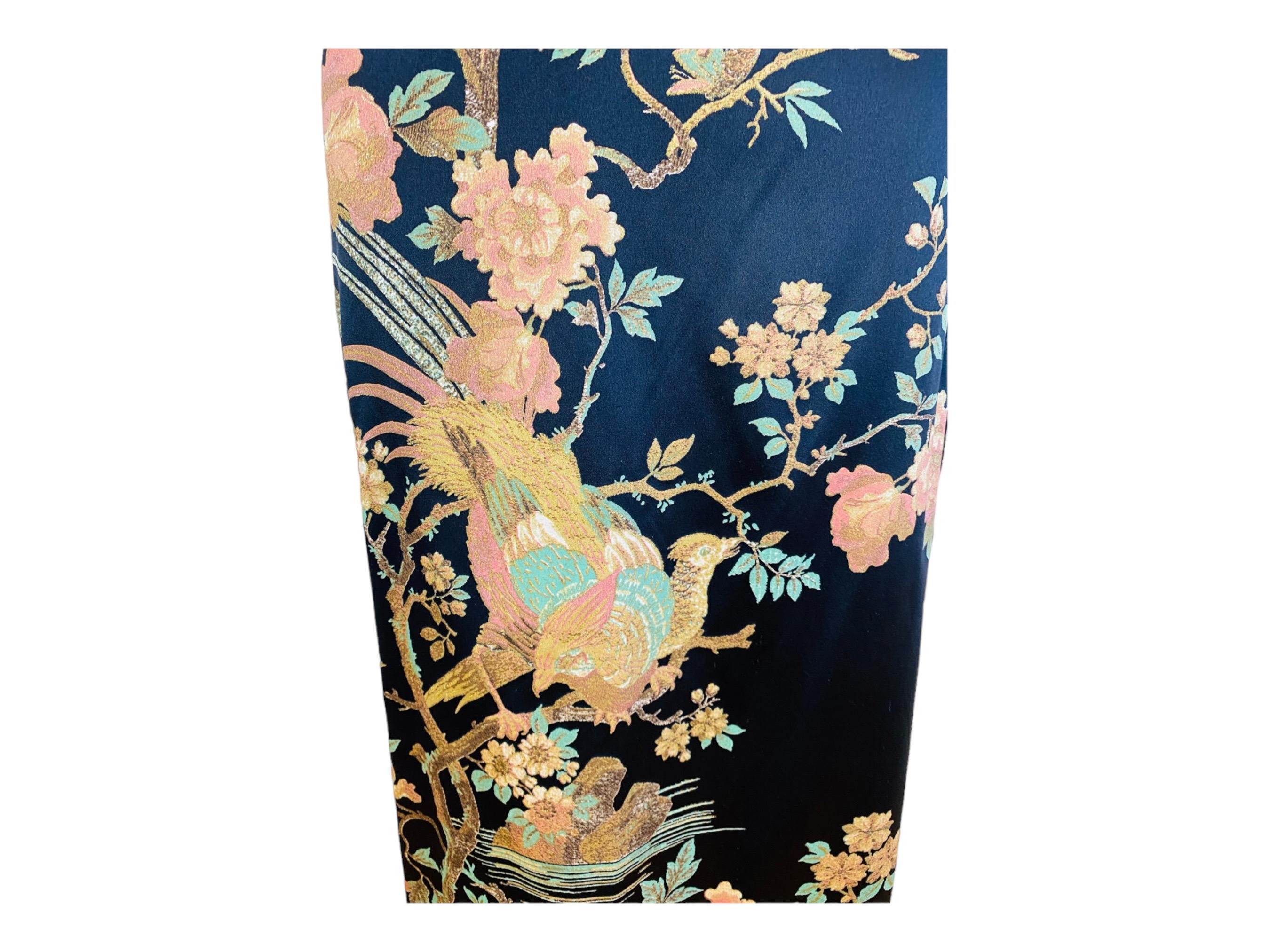 Vintage F/W 2006 Roberto Cavalli Black Silk Floral Pheasant Strapless Dress Gown For Sale 2