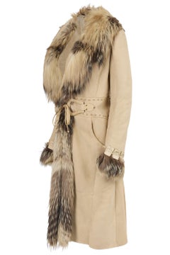 Vintage F/W 2006 Roberto Cavalli Leather Suede & Silver Fox Trim Coat