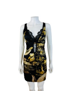 Vintage F/W 2006 Roberto Cavalli Opulent Birds Floral Black Lace Mini Dress