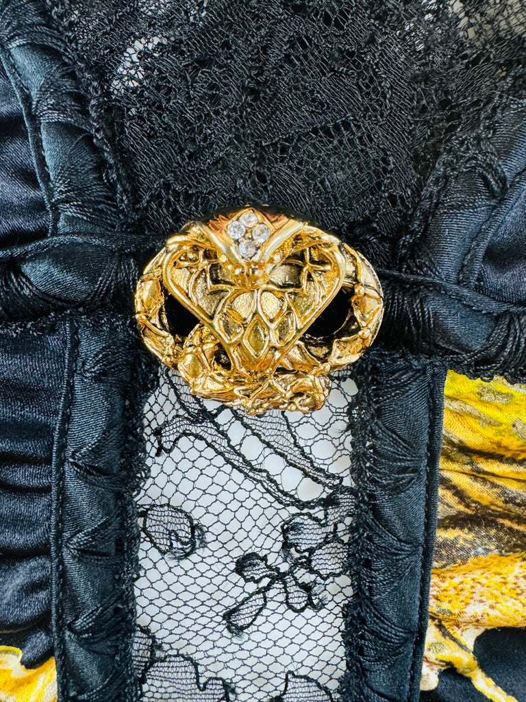 Vintage F/W 2006 Roberto Cavalli Opulent Birds Floral Black Lace Mini Dress  For Sale at 1stDibs