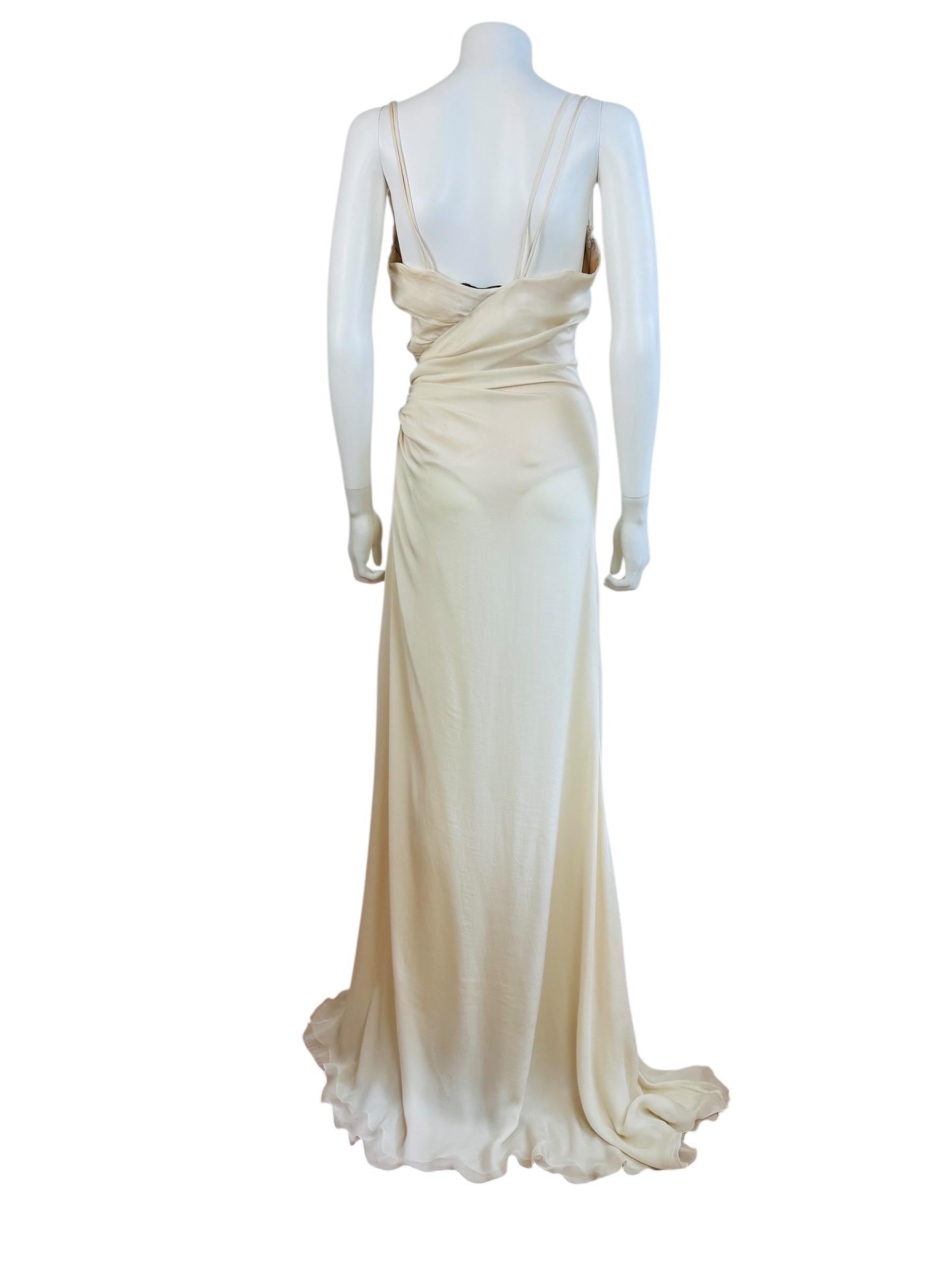 Vintage F/W 2006 Roberto Cavalli White Silk Runway Fan Dress Gown Wedding For Sale 5
