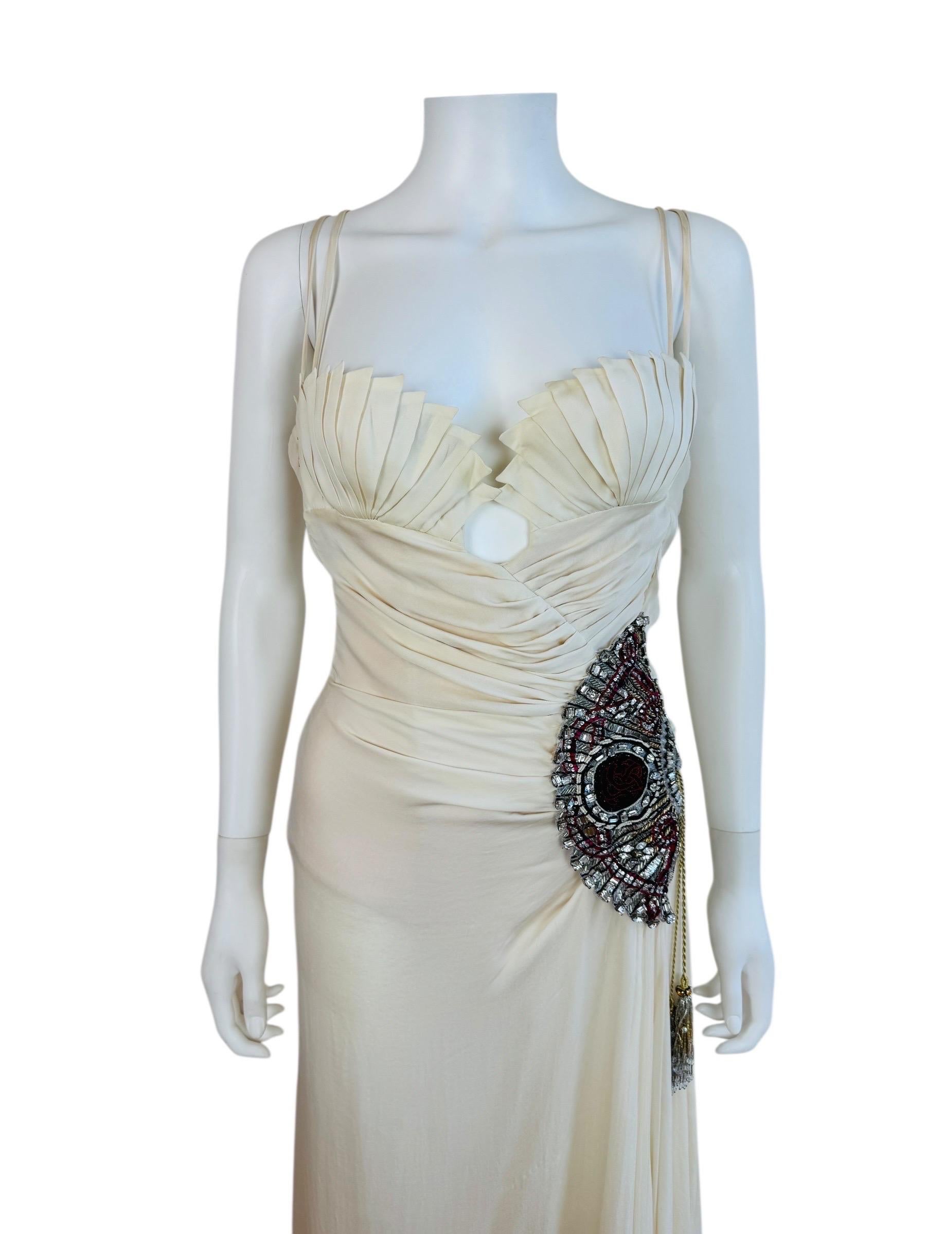 Vintage F/W 2006 Roberto Cavalli White Silk Runway Fan Dress Gown Wedding In Good Condition For Sale In Denver, CO