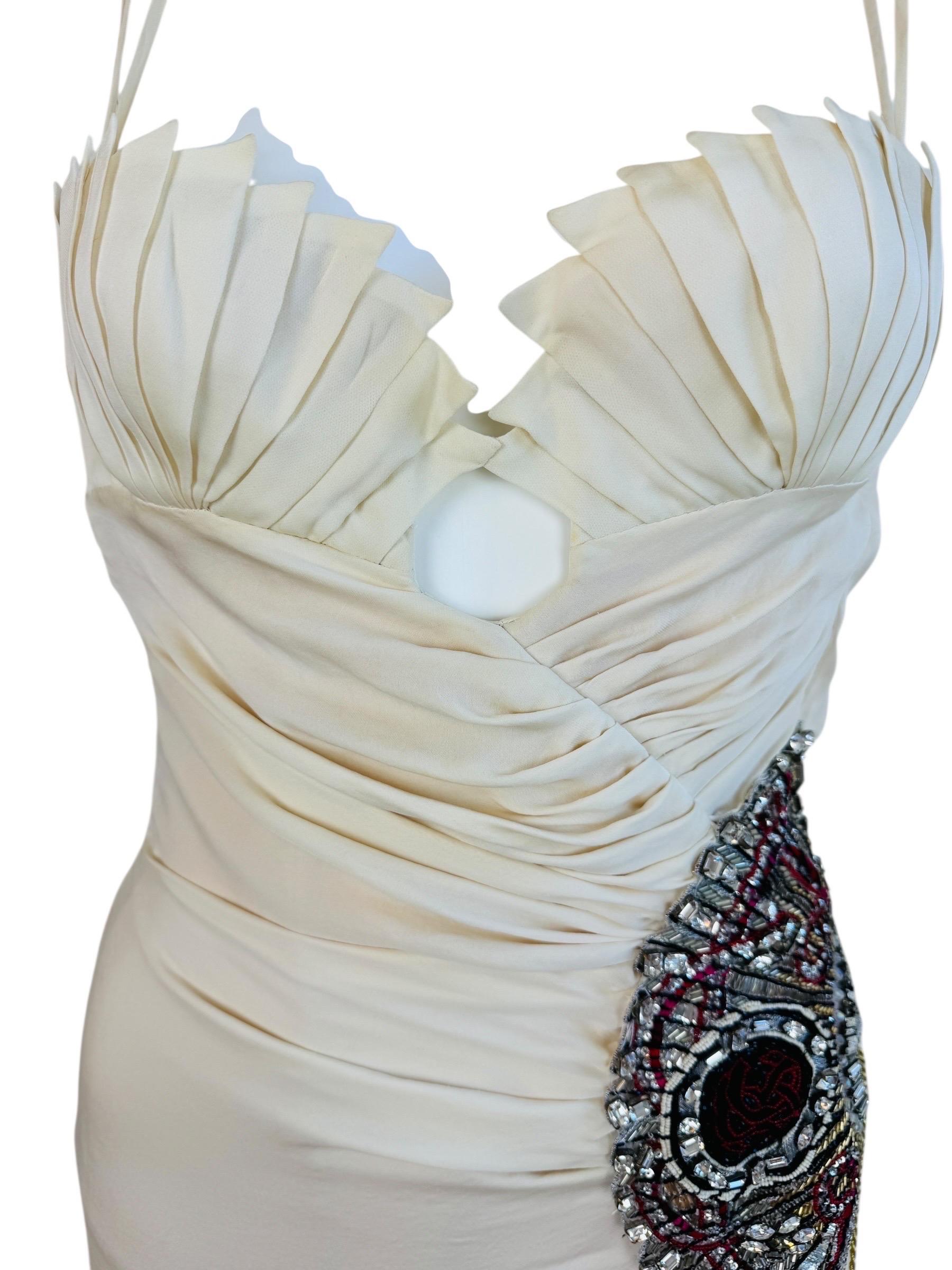Women's or Men's Vintage F/W 2006 Roberto Cavalli White Silk Runway Fan Dress Gown Wedding For Sale