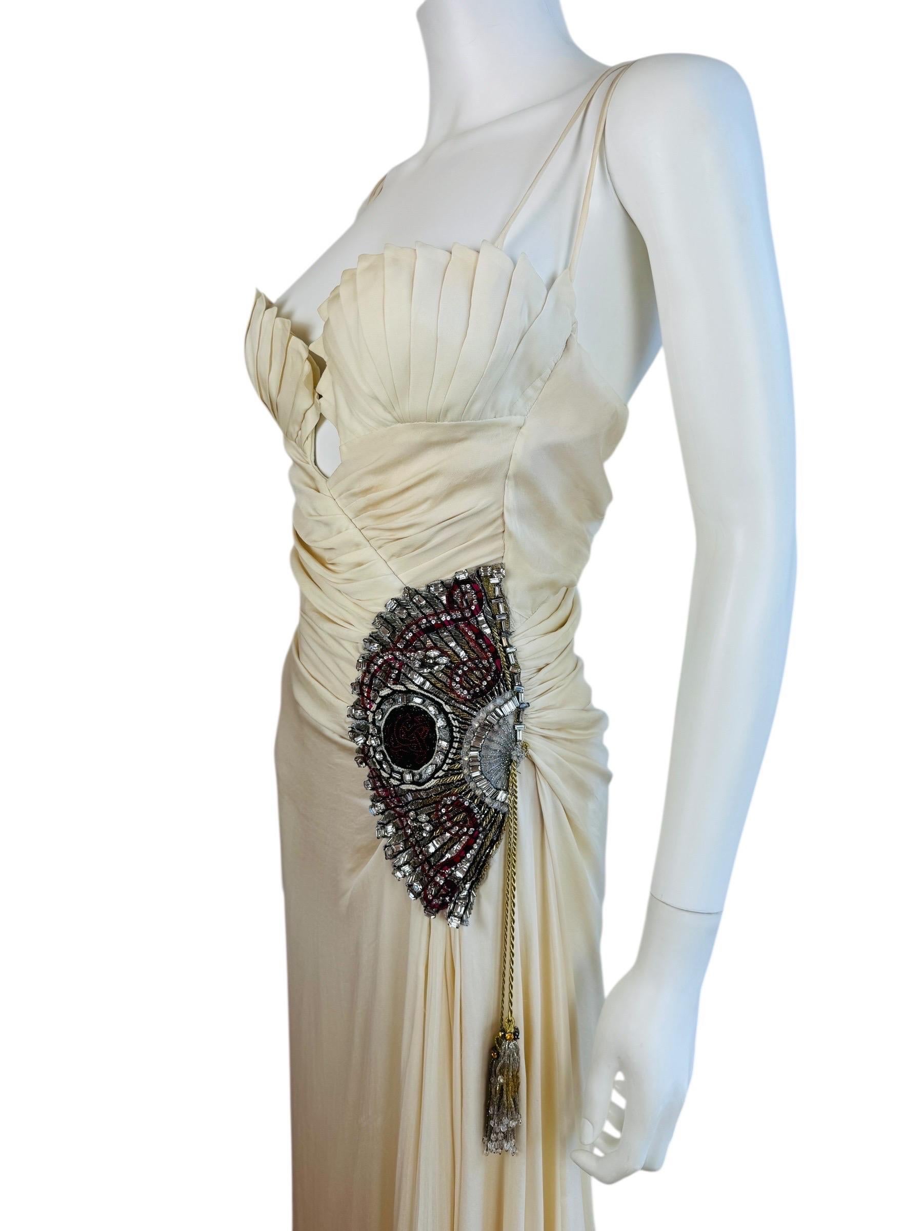 Vintage F/W 2006 Roberto Cavalli White Silk Runway Fan Dress Gown Wedding For Sale 2