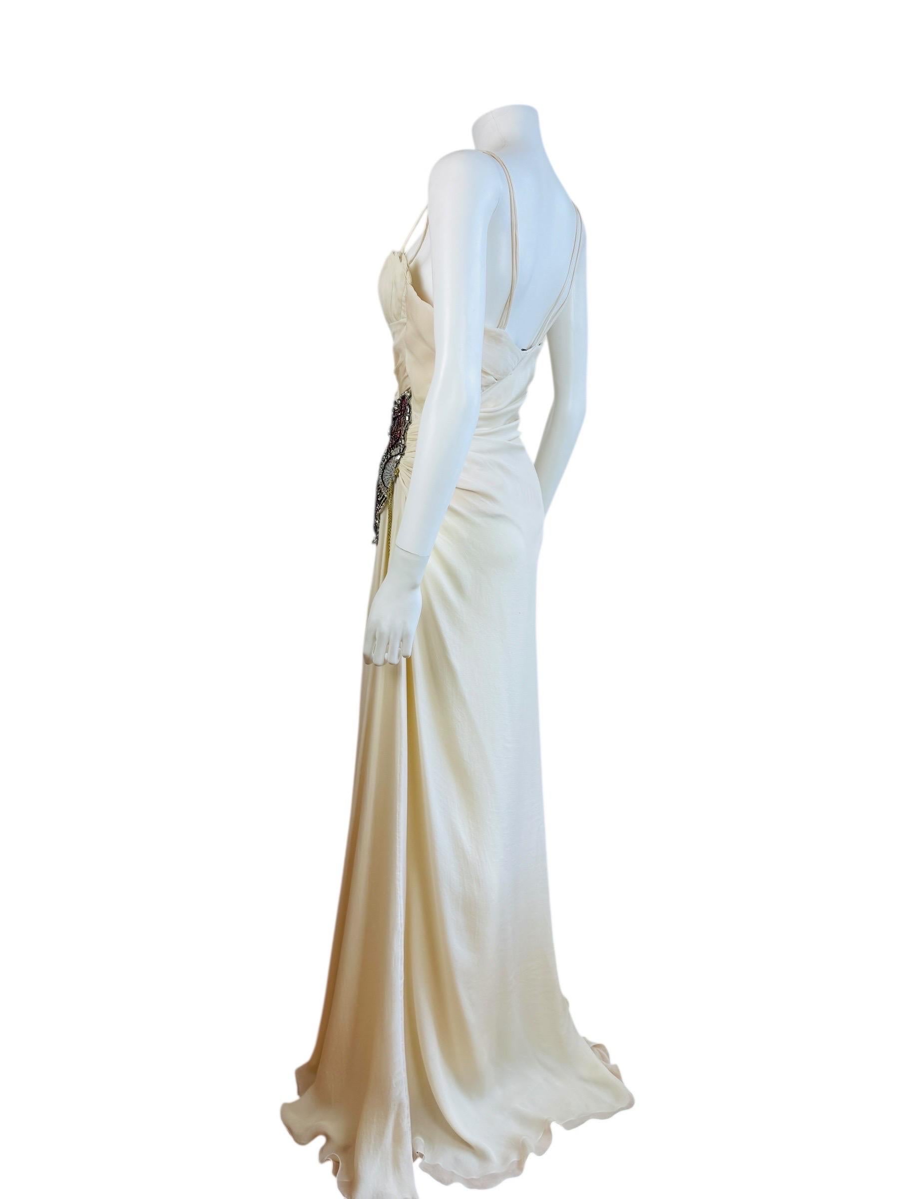 Vintage F/W 2006 Roberto Cavalli White Silk Runway Fan Dress Gown Wedding For Sale 4