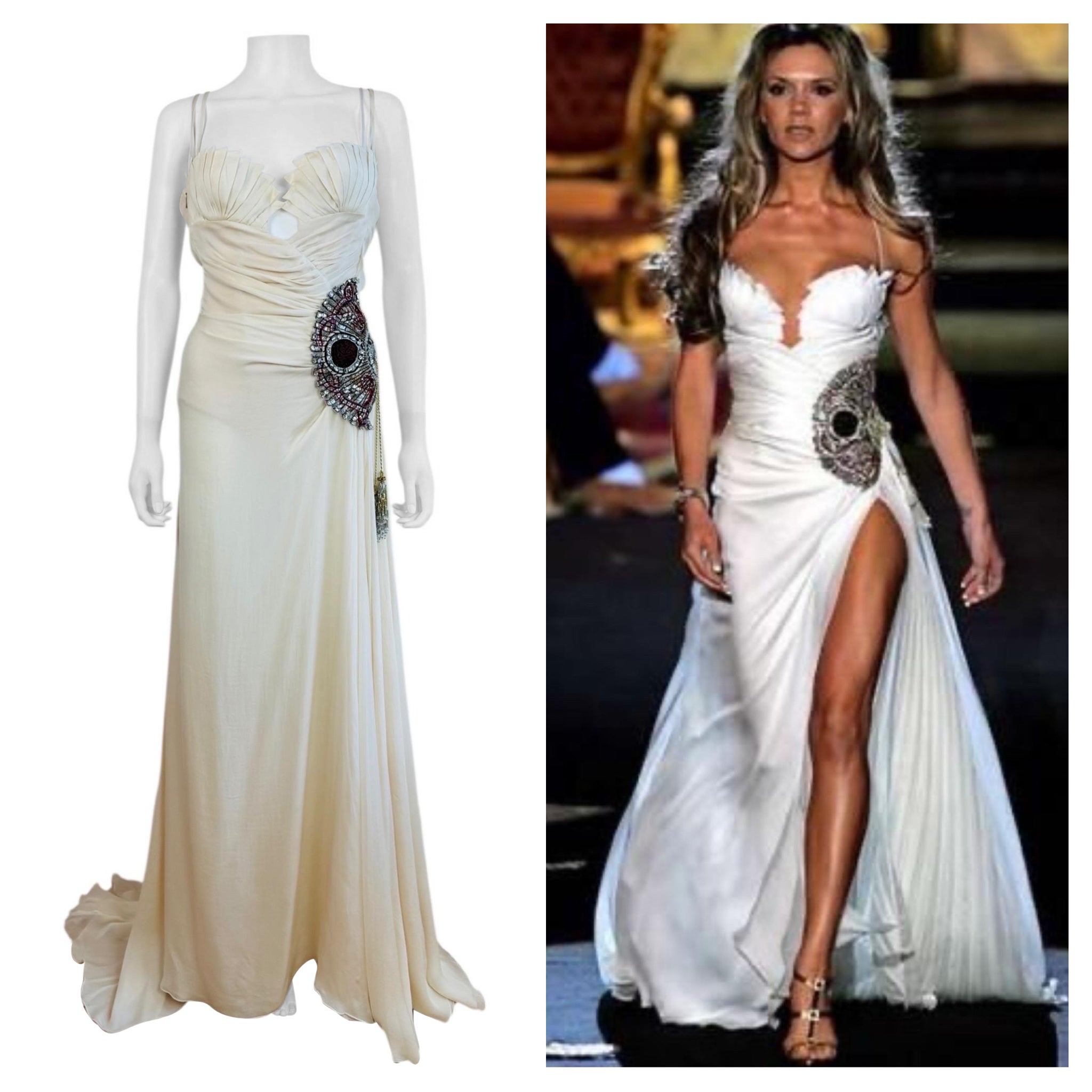 Vintage F/W 2006 Roberto Cavalli White Silk Runway Fan Dress Gown Wedding For Sale