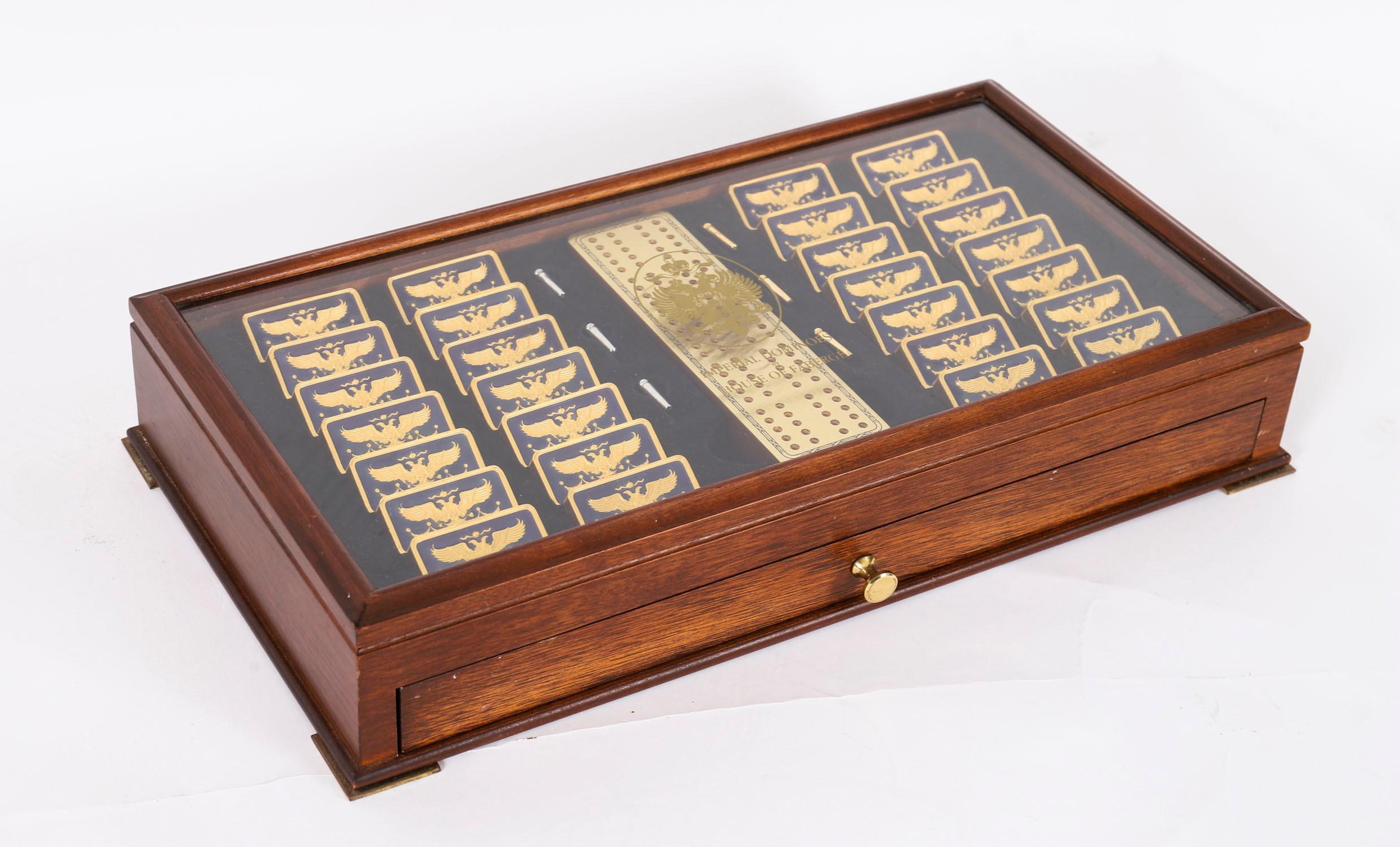 Vintage Faberge Cased Gold Plated Imperial Dominoes Set 20th Century en vente 12