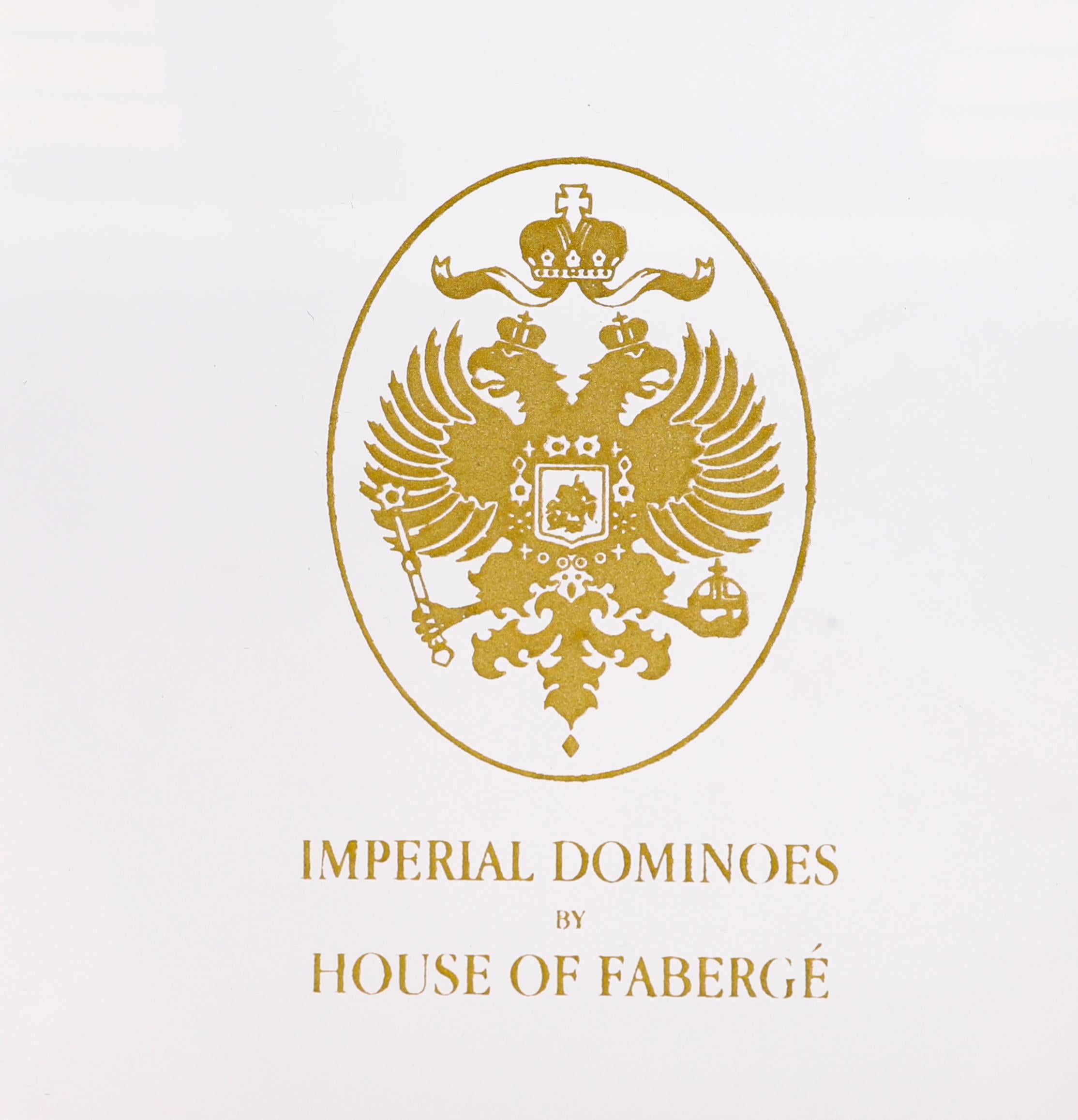 Américain Vintage Faberge Cased Gold Plated Imperial Dominoes Set 20th Century en vente