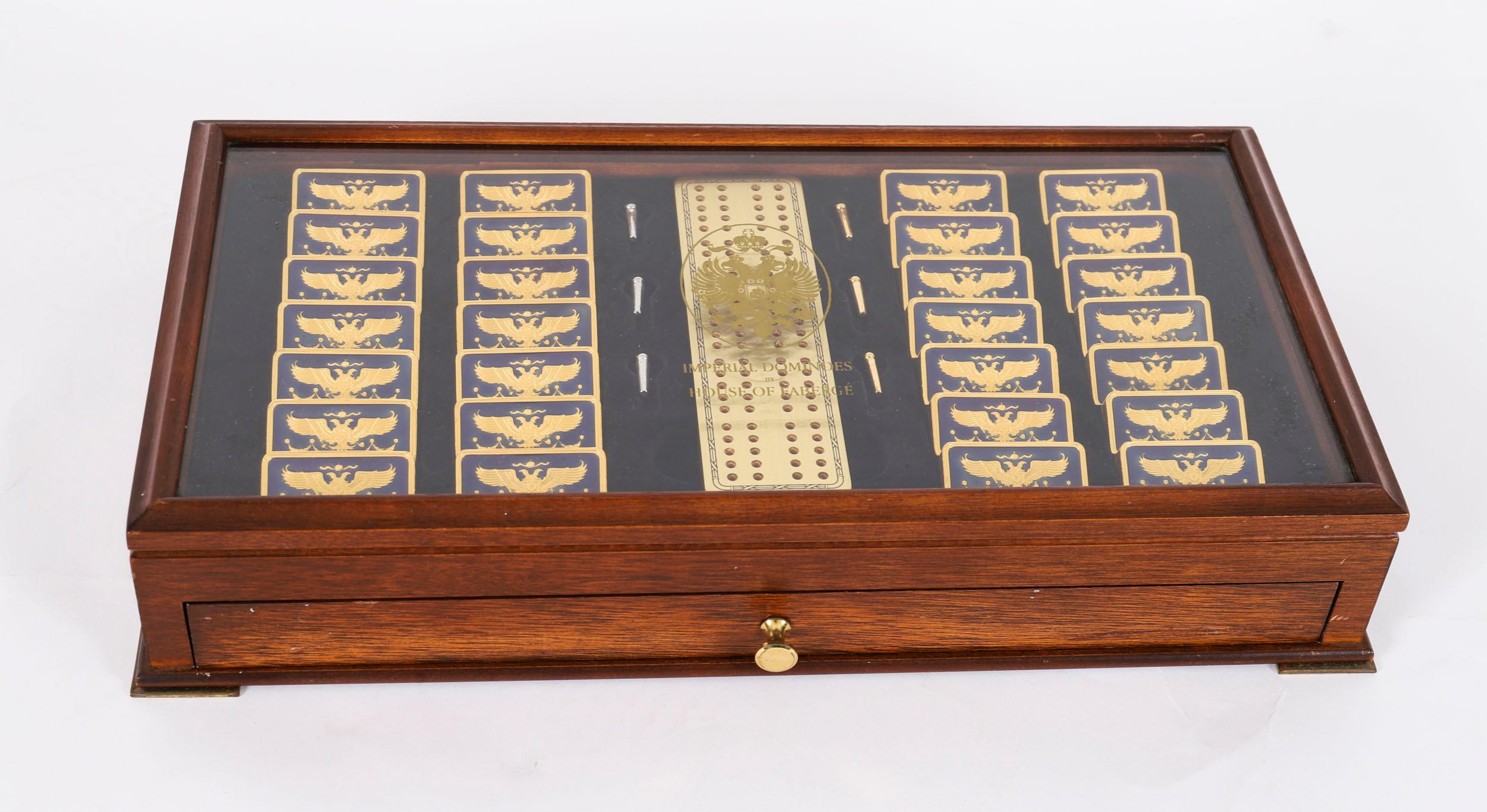 Plaqué or Vintage Faberge Cased Gold Plated Imperial Dominoes Set 20th Century en vente