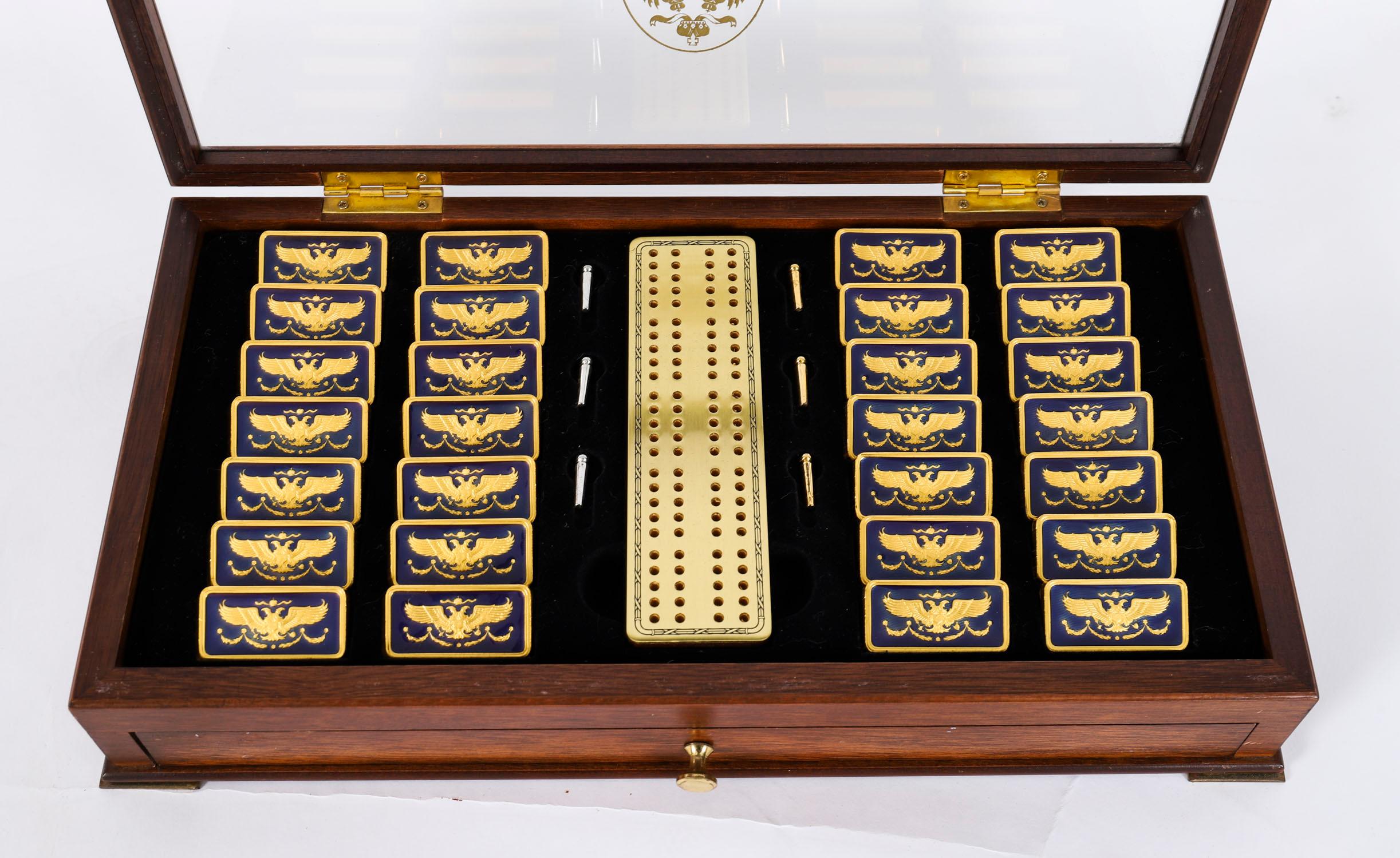 Vintage Faberge Cased Gold Plated Imperial Dominoes Set 20th Century en vente 2