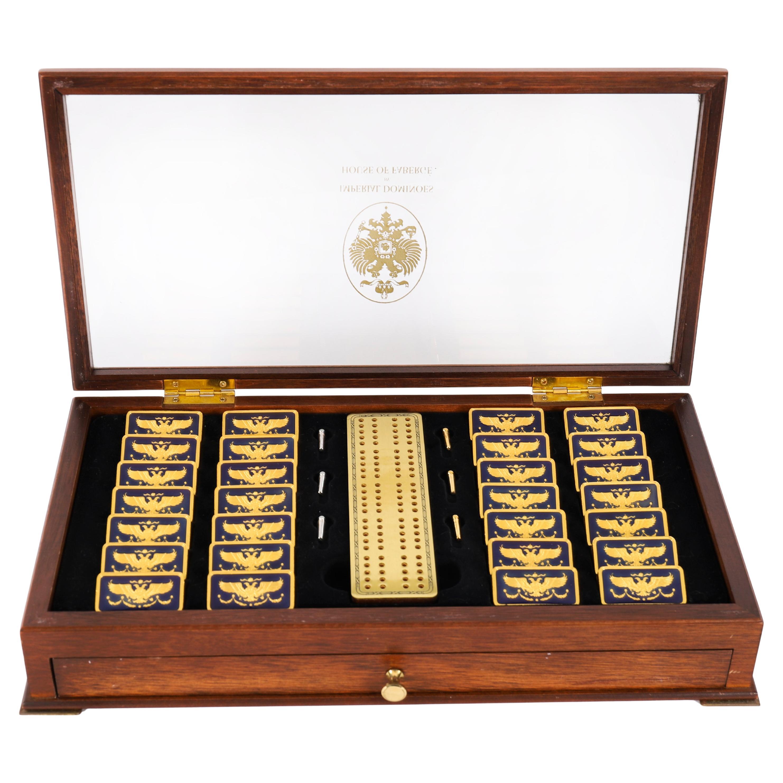 Vintage Faberge Cased Gold Plated Imperial Dominoes Set 20th Century en vente