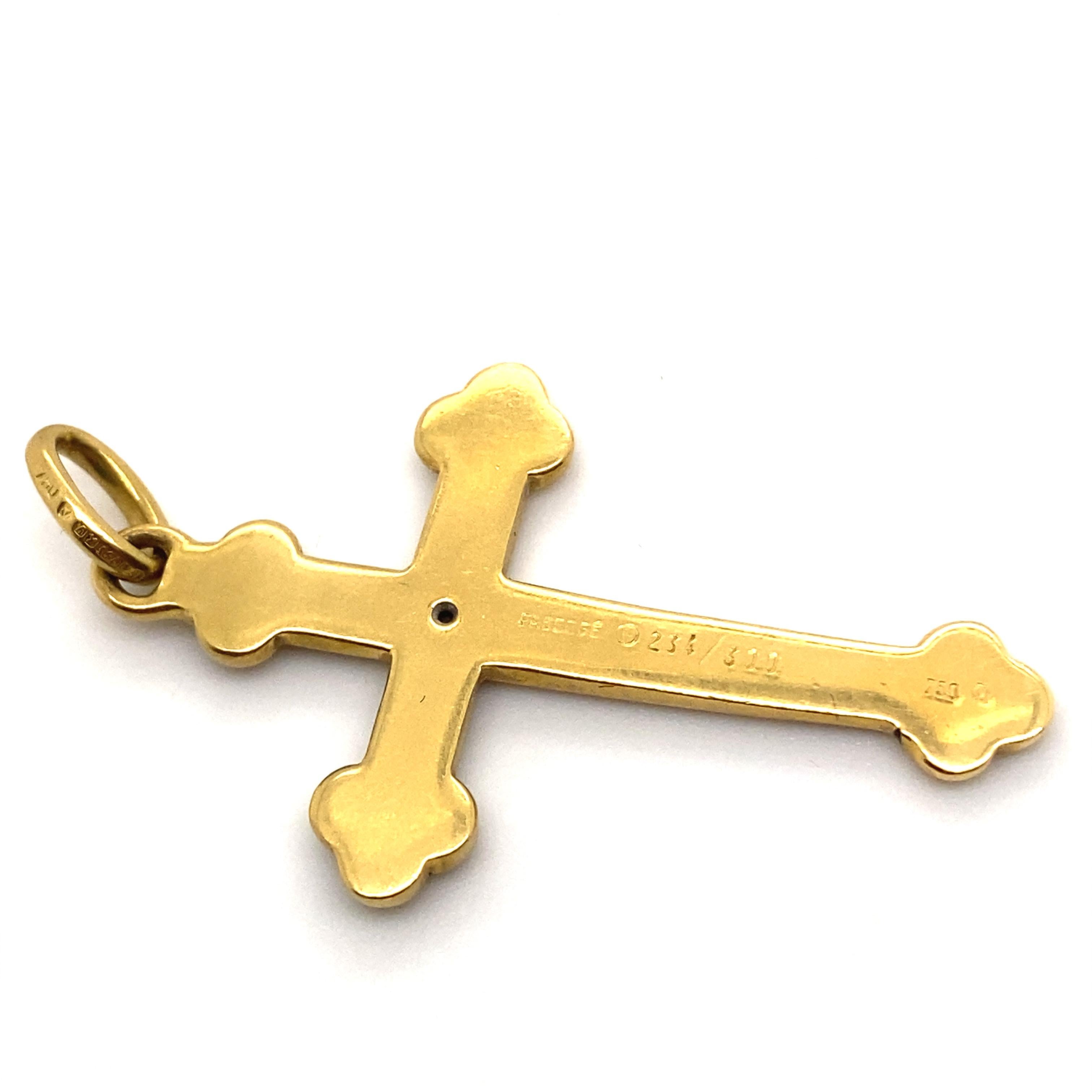 Faberg-Kreuz-Anhänger aus 18 Karat Gelbgold mit Diamant und Onyx für Damen oder Herren