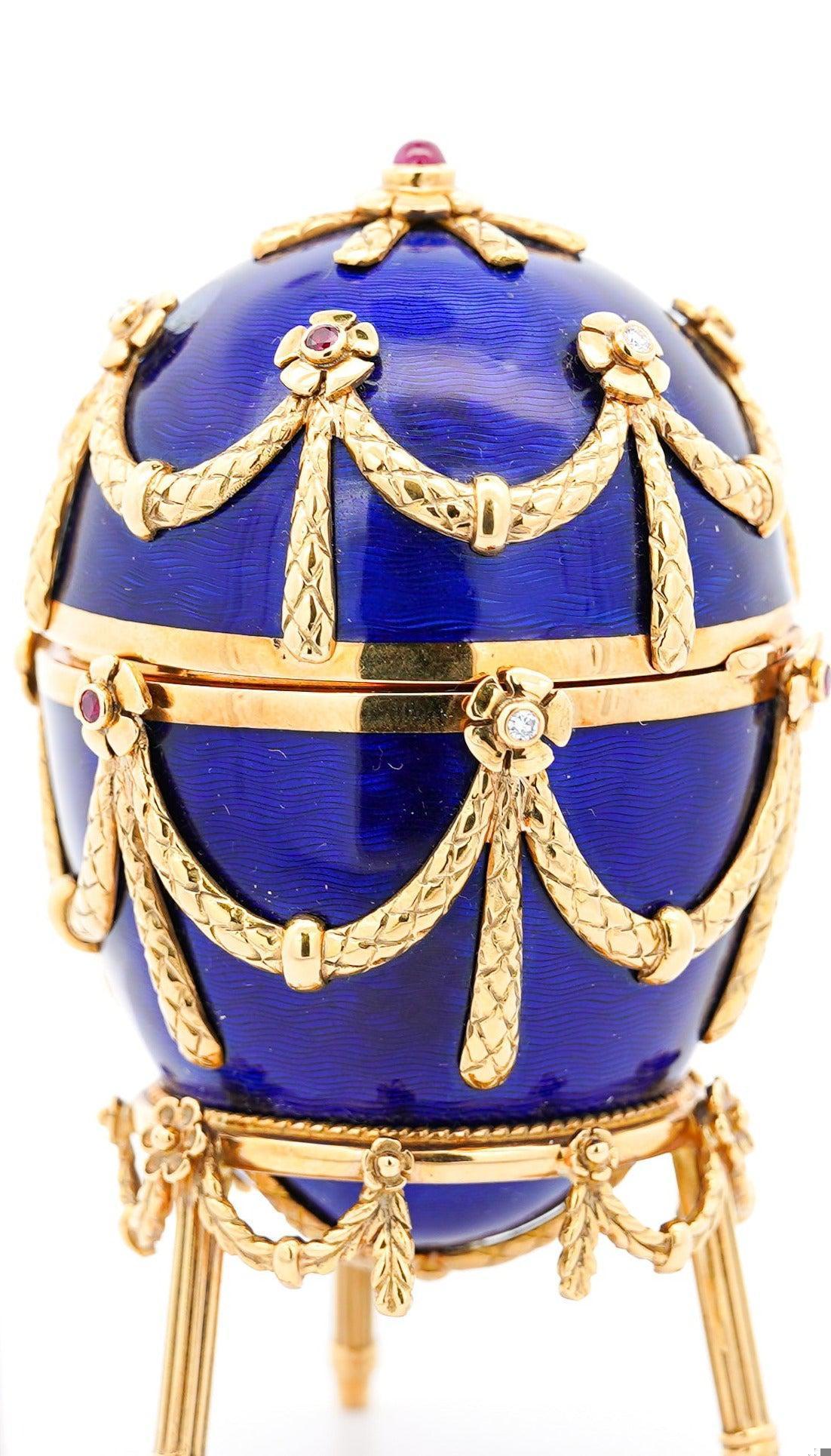 Vintage Fabergé Egg by Victor Mayer, comes with its Original Box and Certificate.

Known for expert craftsmanship and high-end jewelry making, this particular Victory Mayer Fabergé Egg was the 80th created, with 100 in the collection, making this