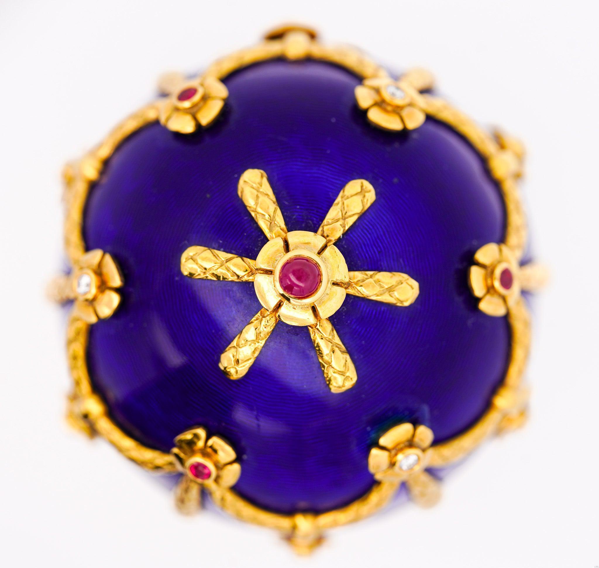 Vintage Fabergé Egg by Victor Mayer 80/100 Blue Enamel Original Box & Certified In Excellent Condition In Miami, FL