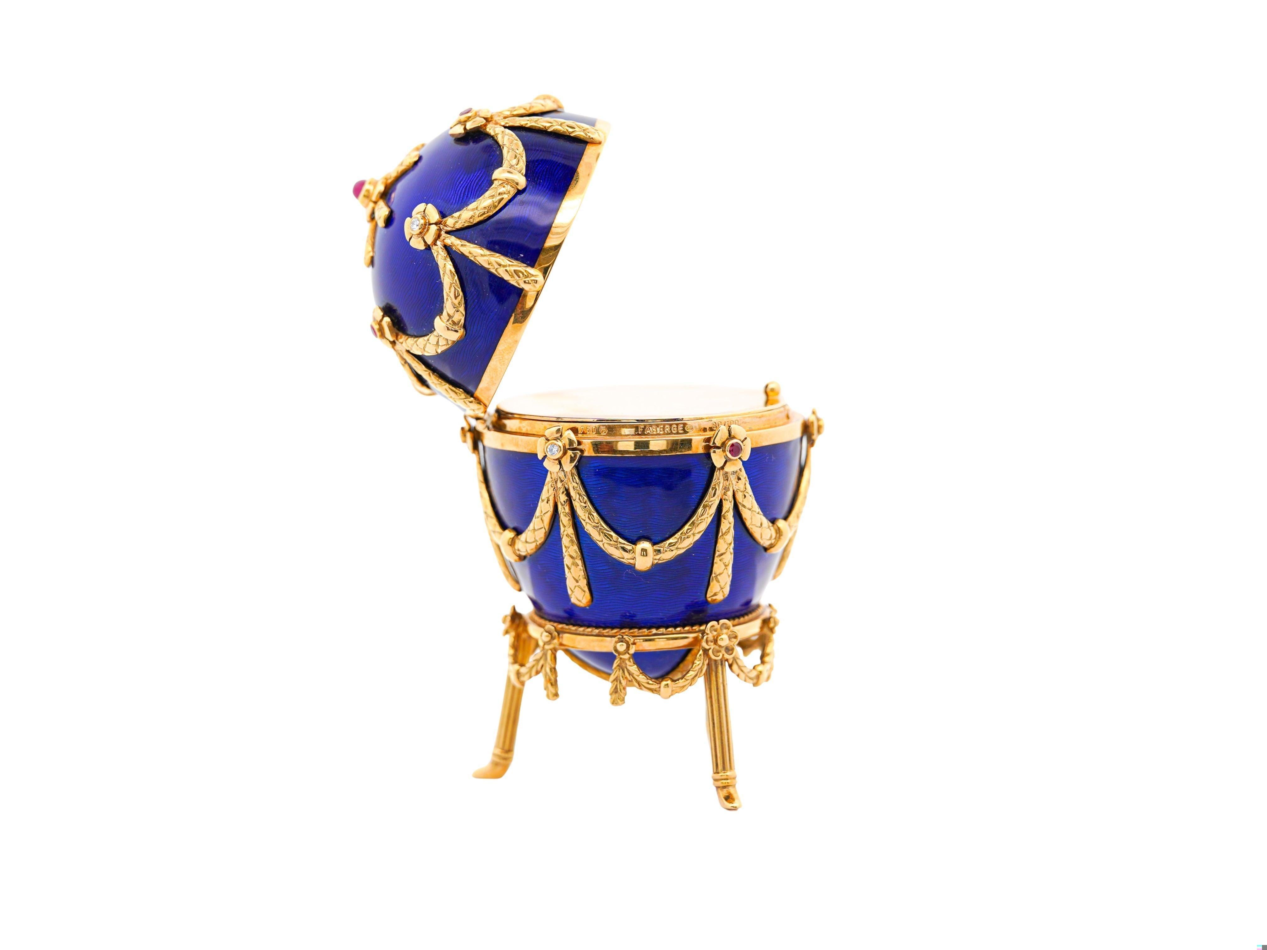 Vintage Fabergé Egg by Victor Mayer 80/100 Blue Enamel Original Box & Certified 2