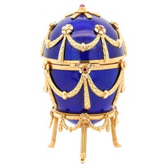 Vintage Fabergé Egg by Victor Mayer 80/100 Blue Enamel Original Box & Certified