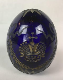 Vintage Faberge Style Glass Egg with Etched Royal Crown