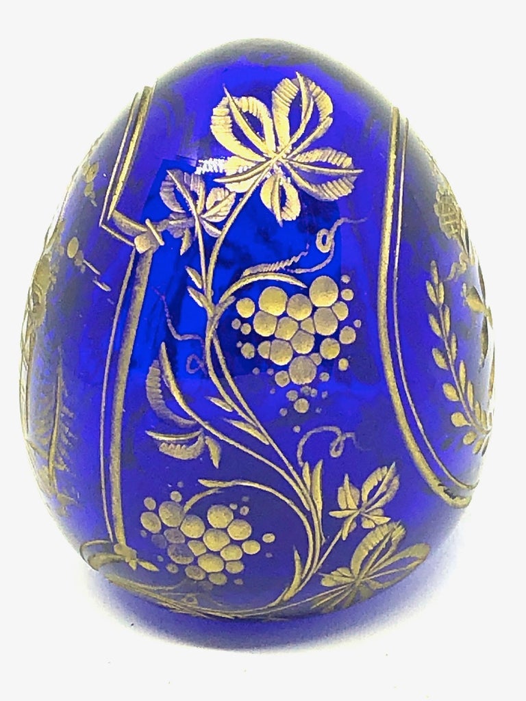 Vintage Faberge Russia Style Glass Egg with Etched Royal Crown at 1stDibs