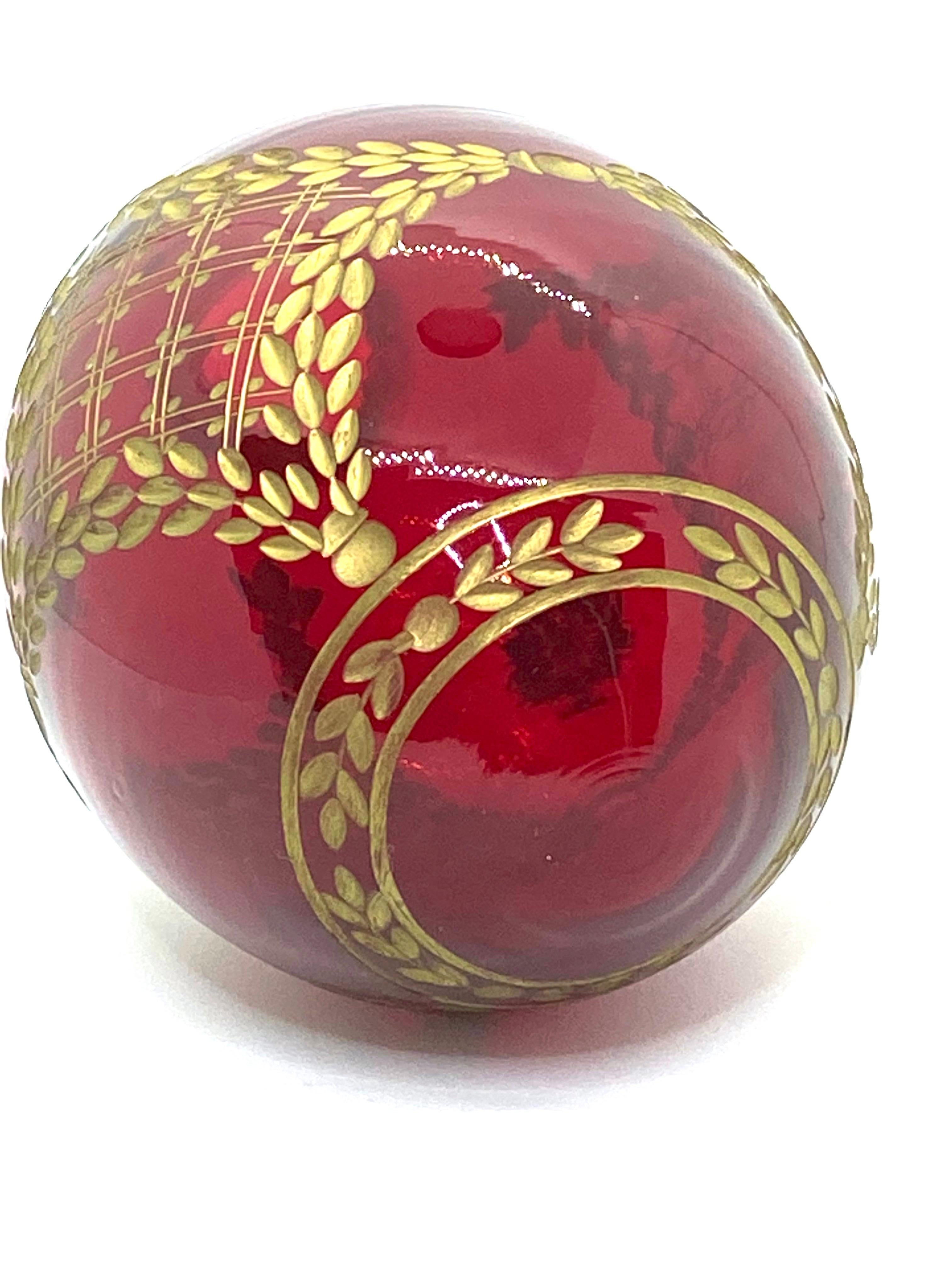 Hand-Crafted Vintage Faberge Russia Style Ruby Red Glass Egg with Etched Royal Garnishment