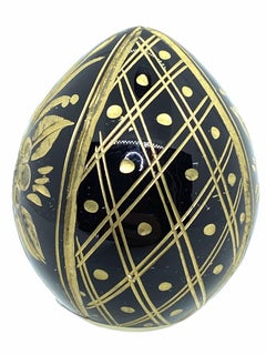 Vintage Faberge Style Russia Glass Egg with Etched Russian Ornaments Flowers