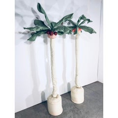 Vintage Fabric Coconut Palm Tree Sculptures, a Pair