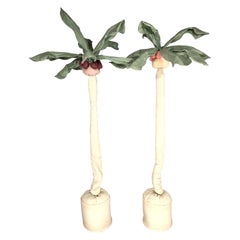 Vintage Fabric Coconut Palm Tree Sculptures, a Pair