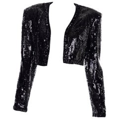 Vintage Fabrice Silhouette Beaded & Sequin Cropped Black Evening Jacket