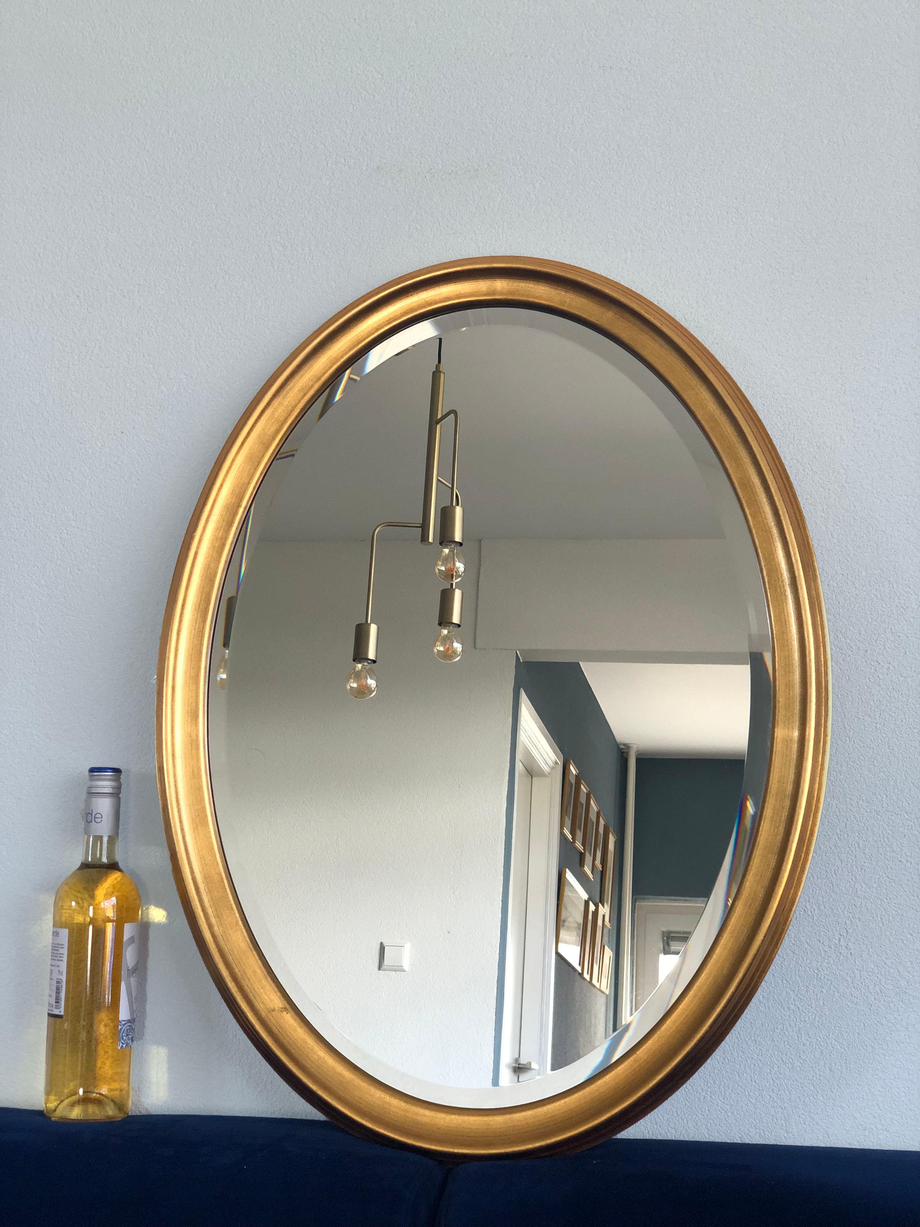 Vintage Facet Cut Oval Giltwood Mirror, 1980s In Good Condition In Sakskøbing, DK