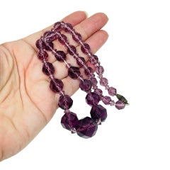 Vintage faceted amethyst crystal glass beaded designer necklace