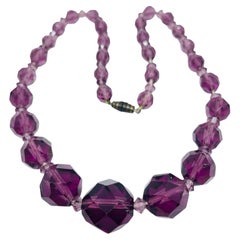 Vintage faceted amethyst crystal glass beaded designer necklace