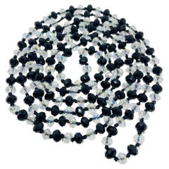 Vintage faceted aurora borealis black crystal glass long beaded necklace