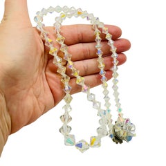 Vintage faceted aurora borealis crystal beaded necklace cluster clasp