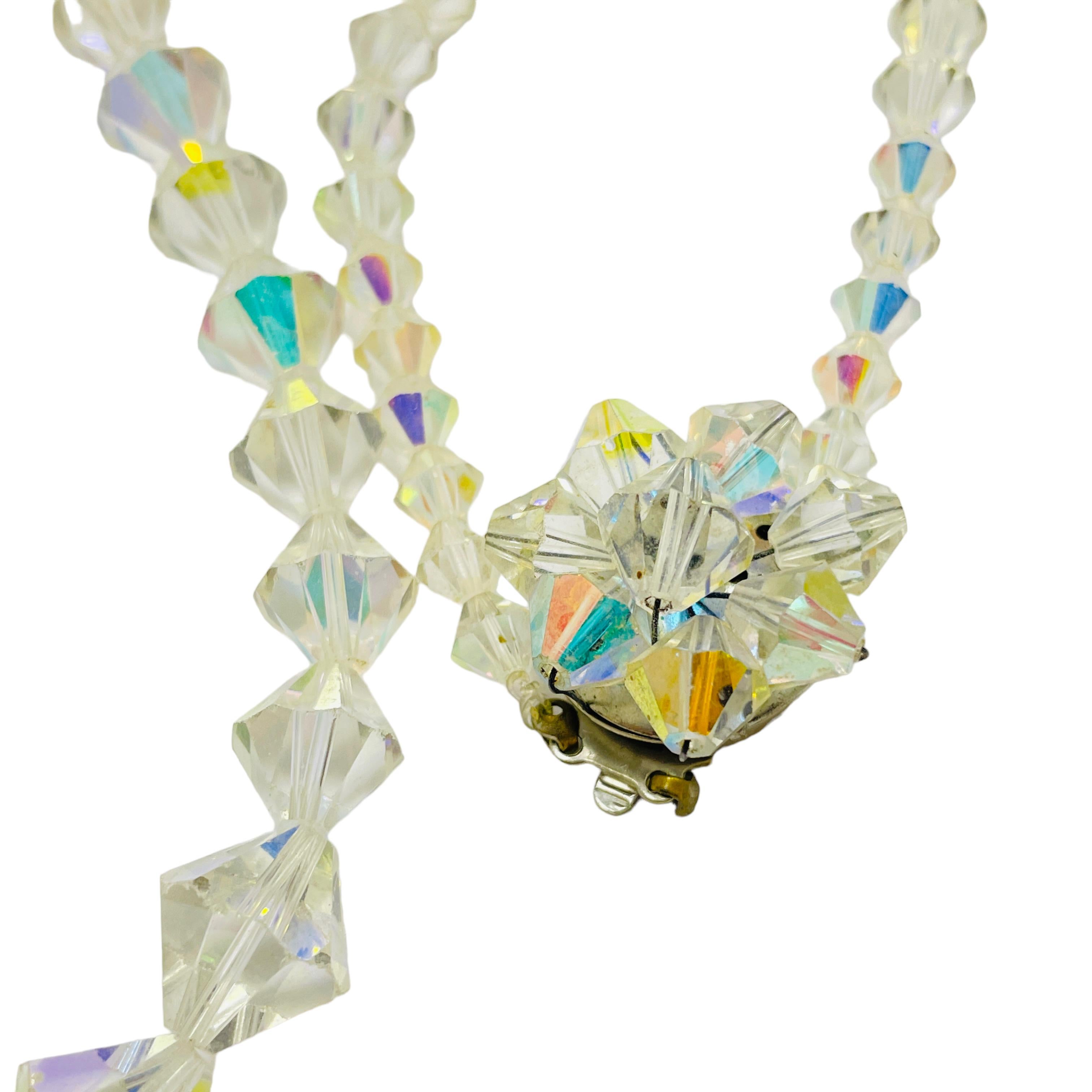 da uomo o donna Collana di cristalli sfaccettati aurora boreale d'epoca con chiusura a grappolo in vendita