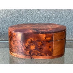 Vintage Faceted Burl Wood Oval Box