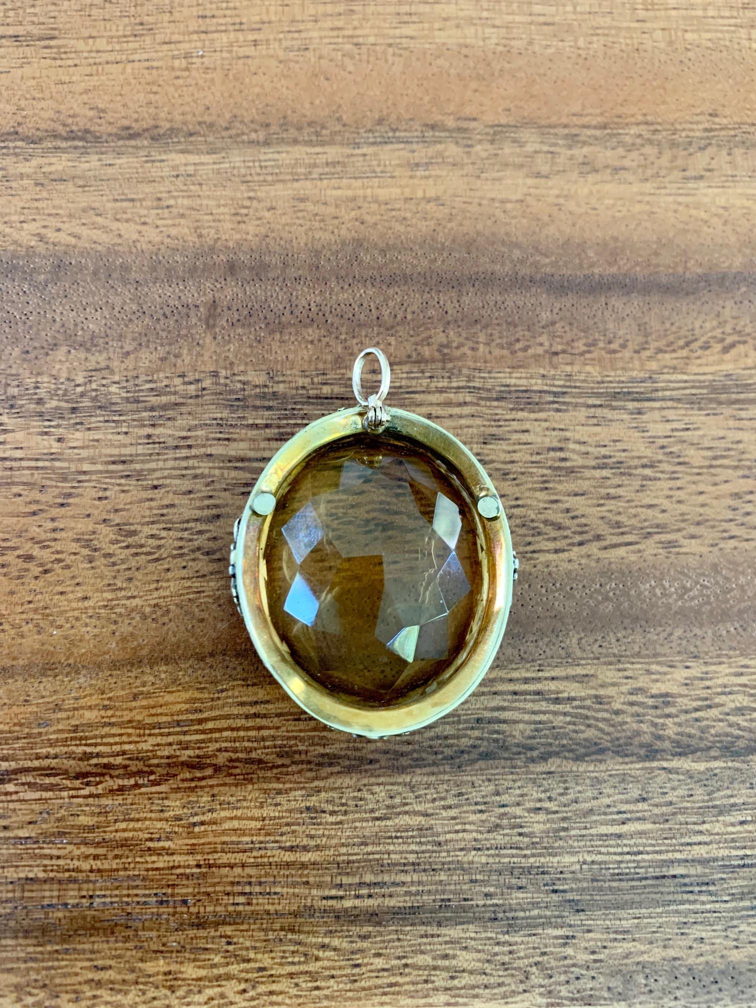 Vintage Facettierte Citrin Kamee mit Seed Pearl Halo 14 Karat Gelbgold Anhänger 2