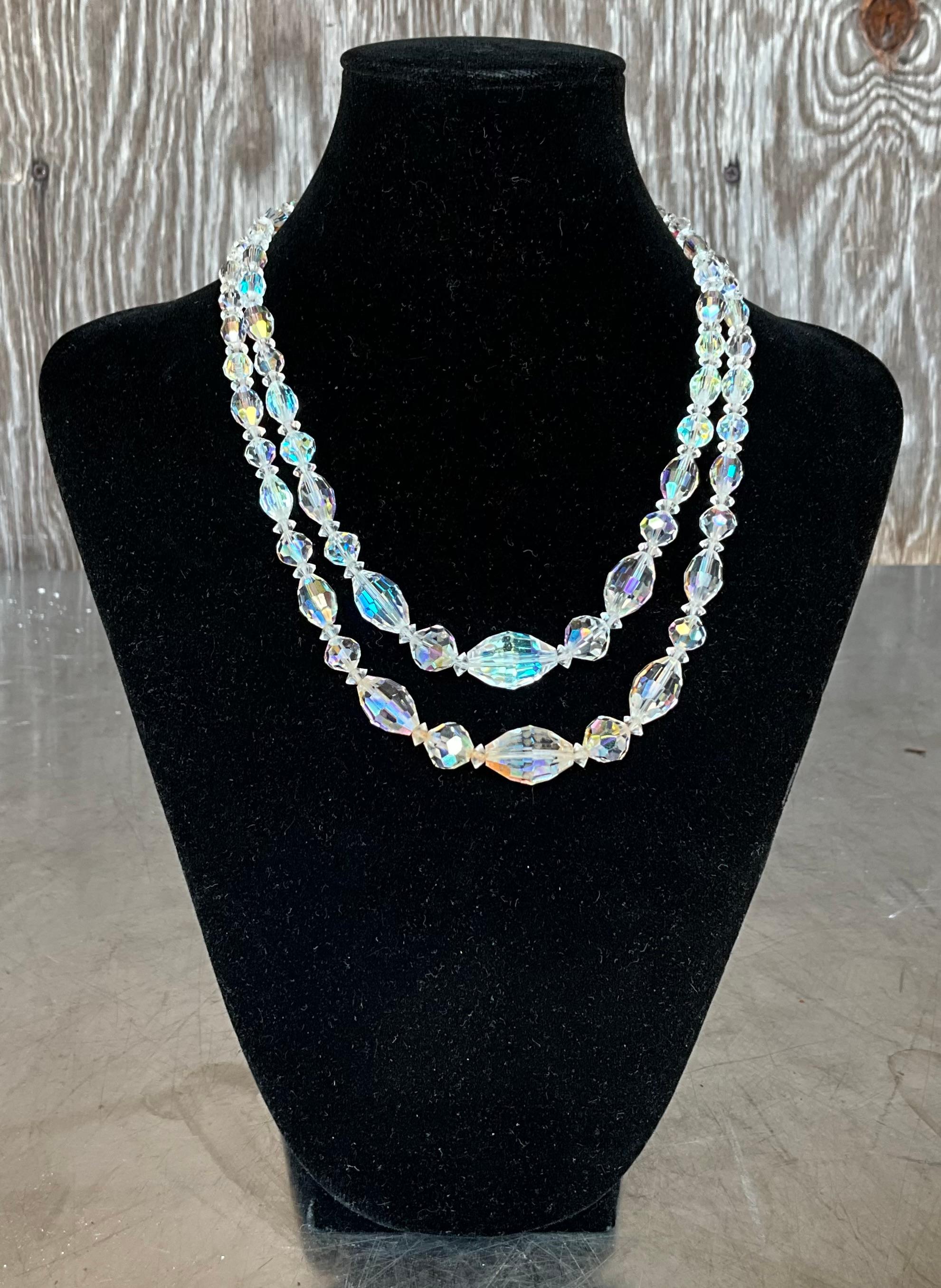 Art déco Collier vintage à double rang en cristal facetté en vente