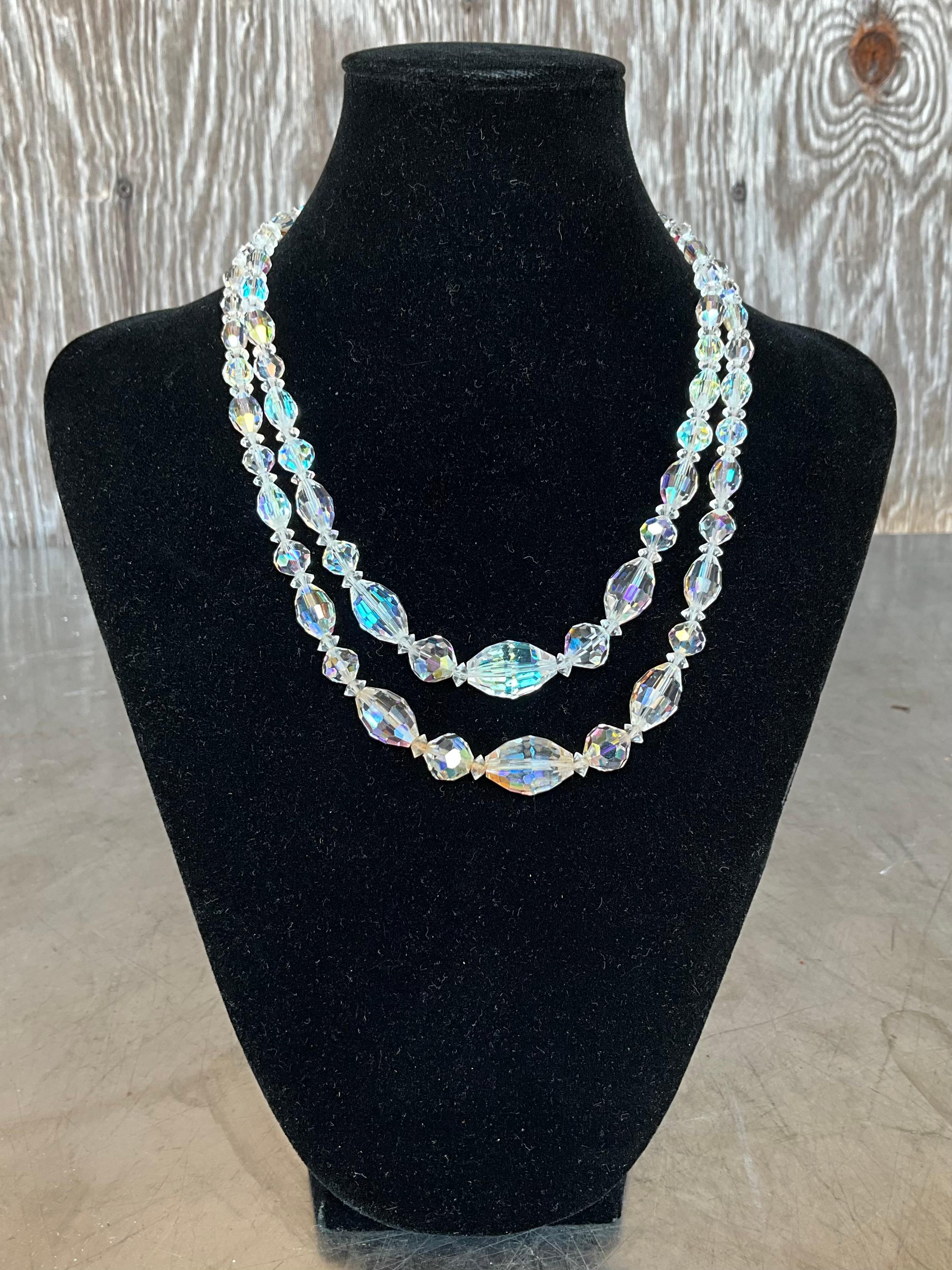 Perle Collier vintage à double rang en cristal facetté en vente