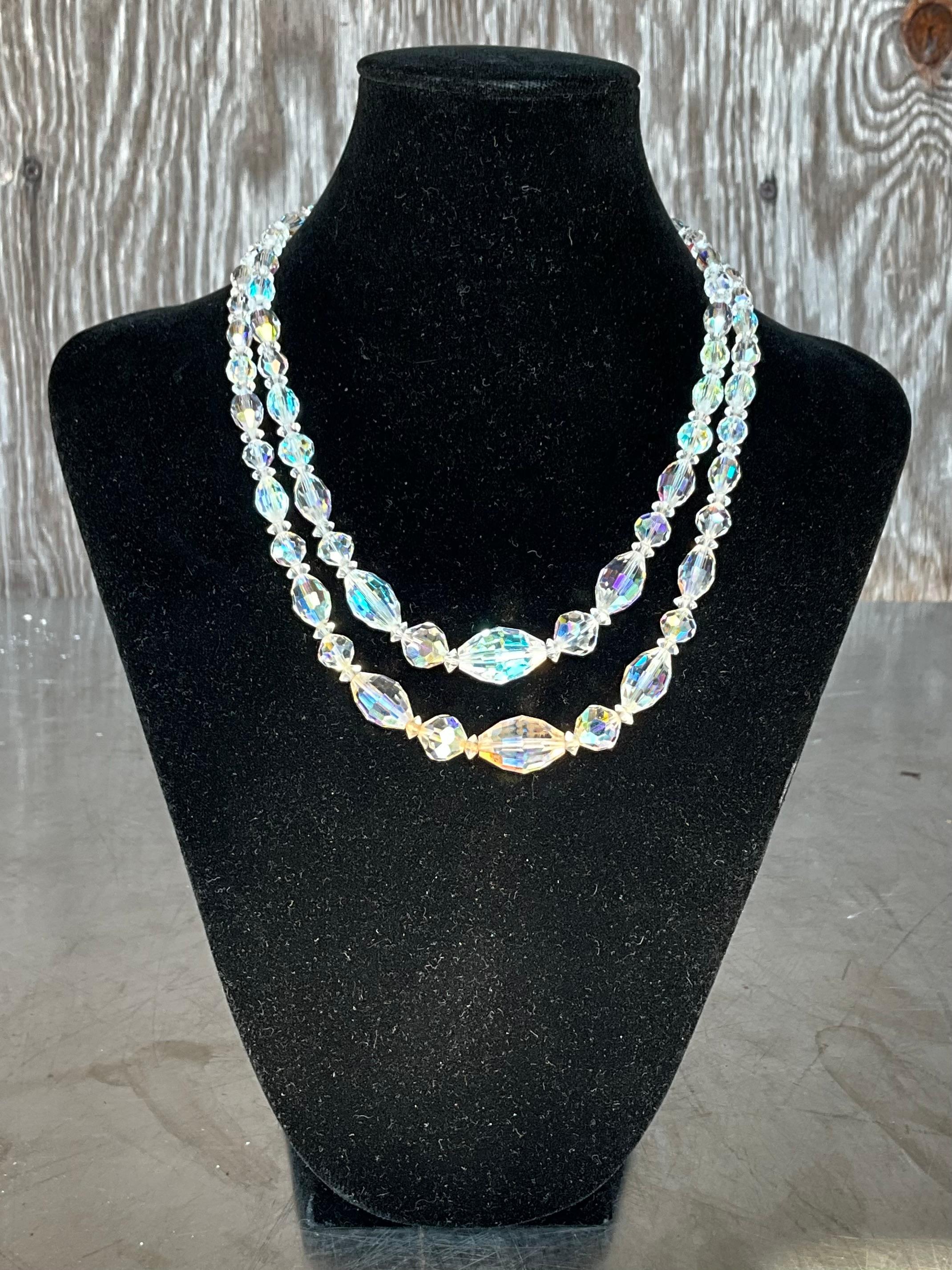 Collier vintage à double rang en cristal facetté Unisexe en vente