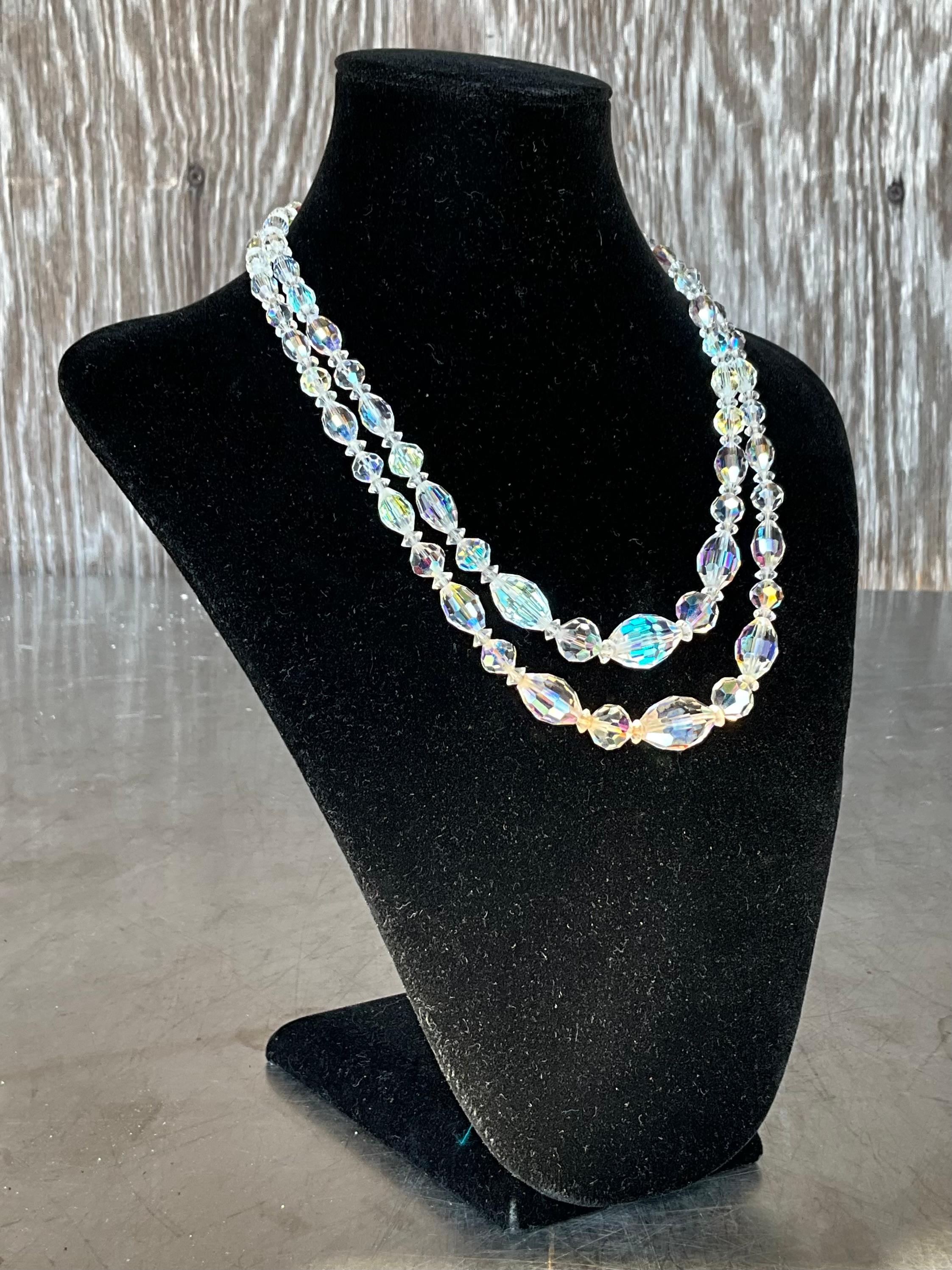 Collier vintage à double rang en cristal facetté en vente 1