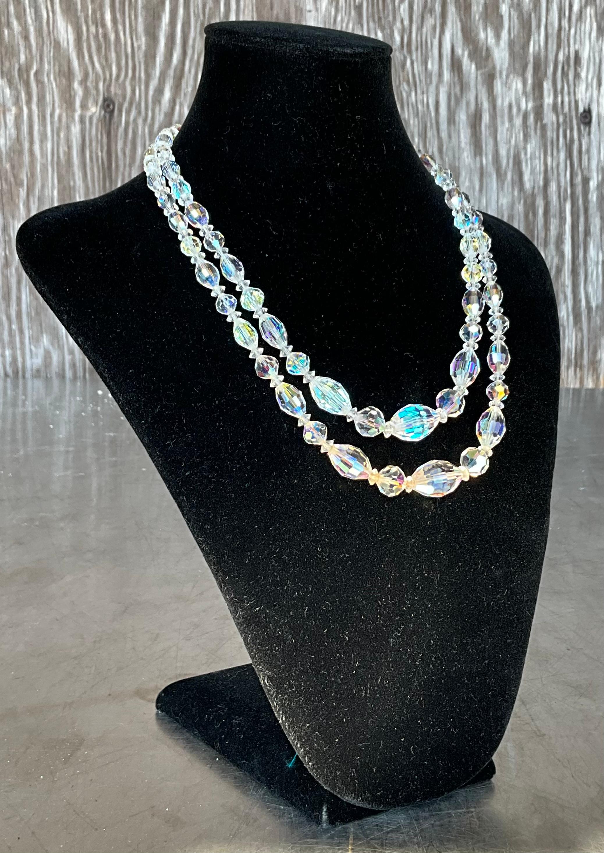 Collier vintage à double rang en cristal facetté en vente 2