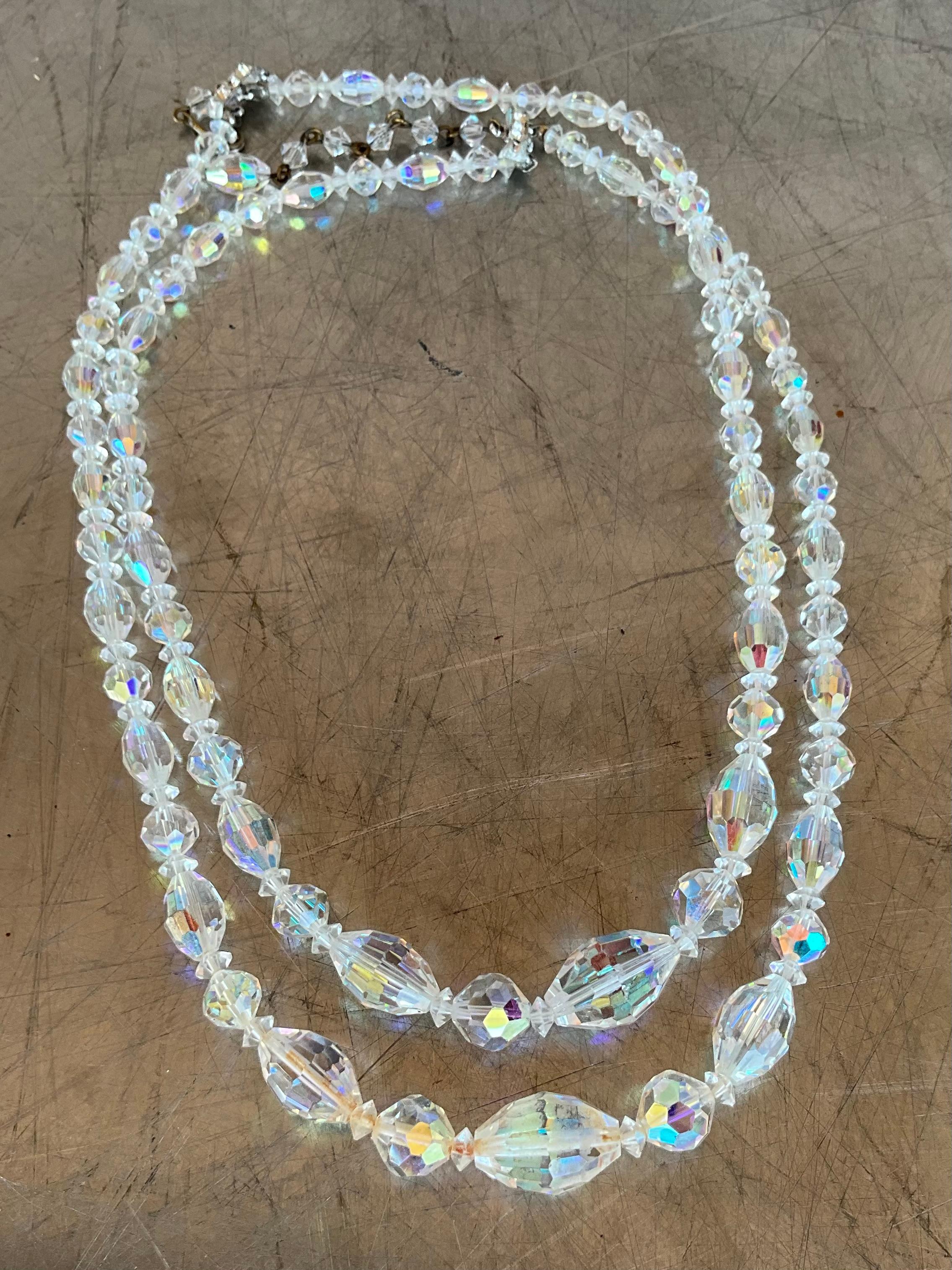 Collier vintage à double rang en cristal facetté en vente 3
