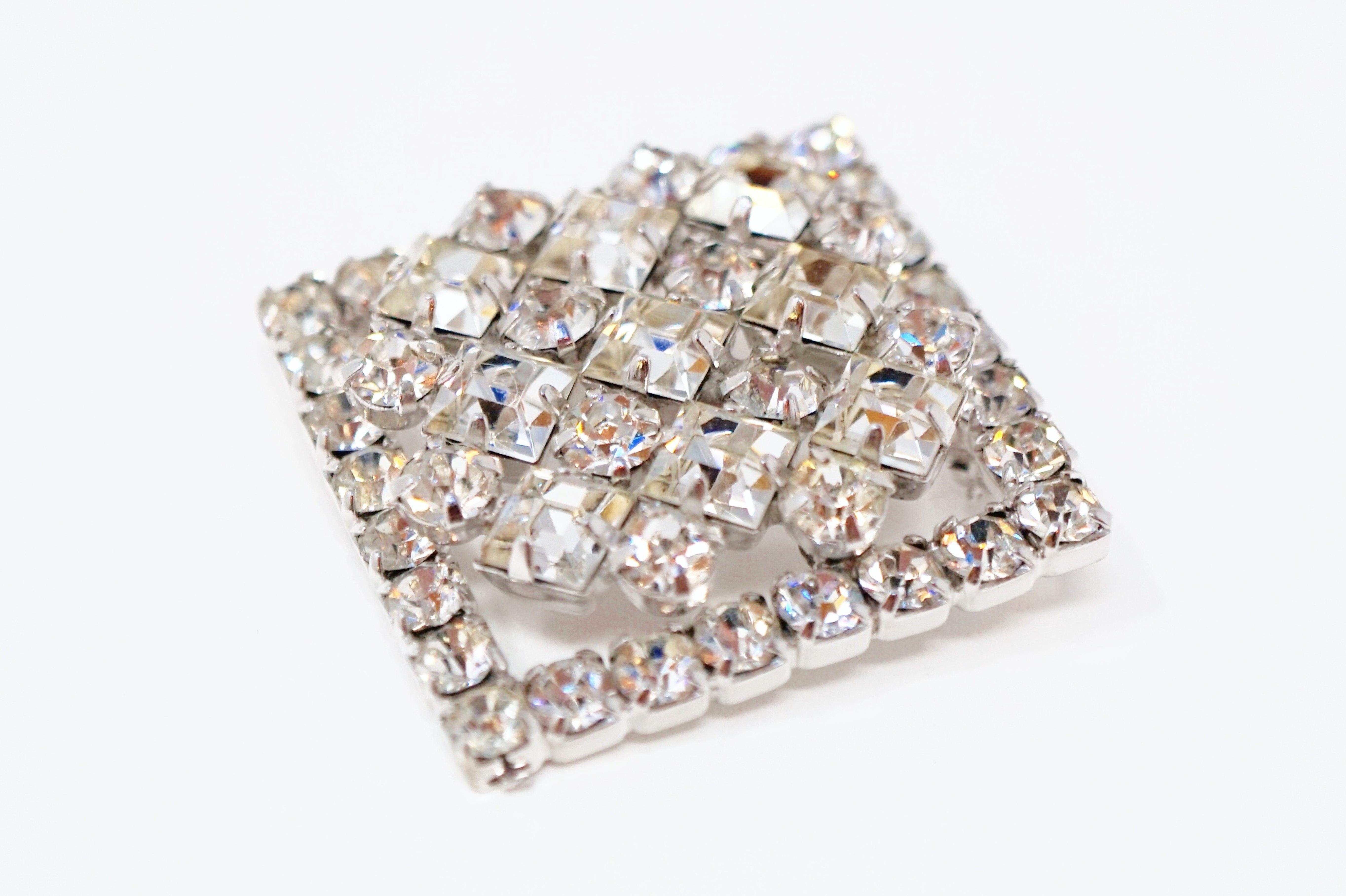 Vintage Faceted Crystal Rhinestone Brooch by Weiss, Signed, circa 1952 2