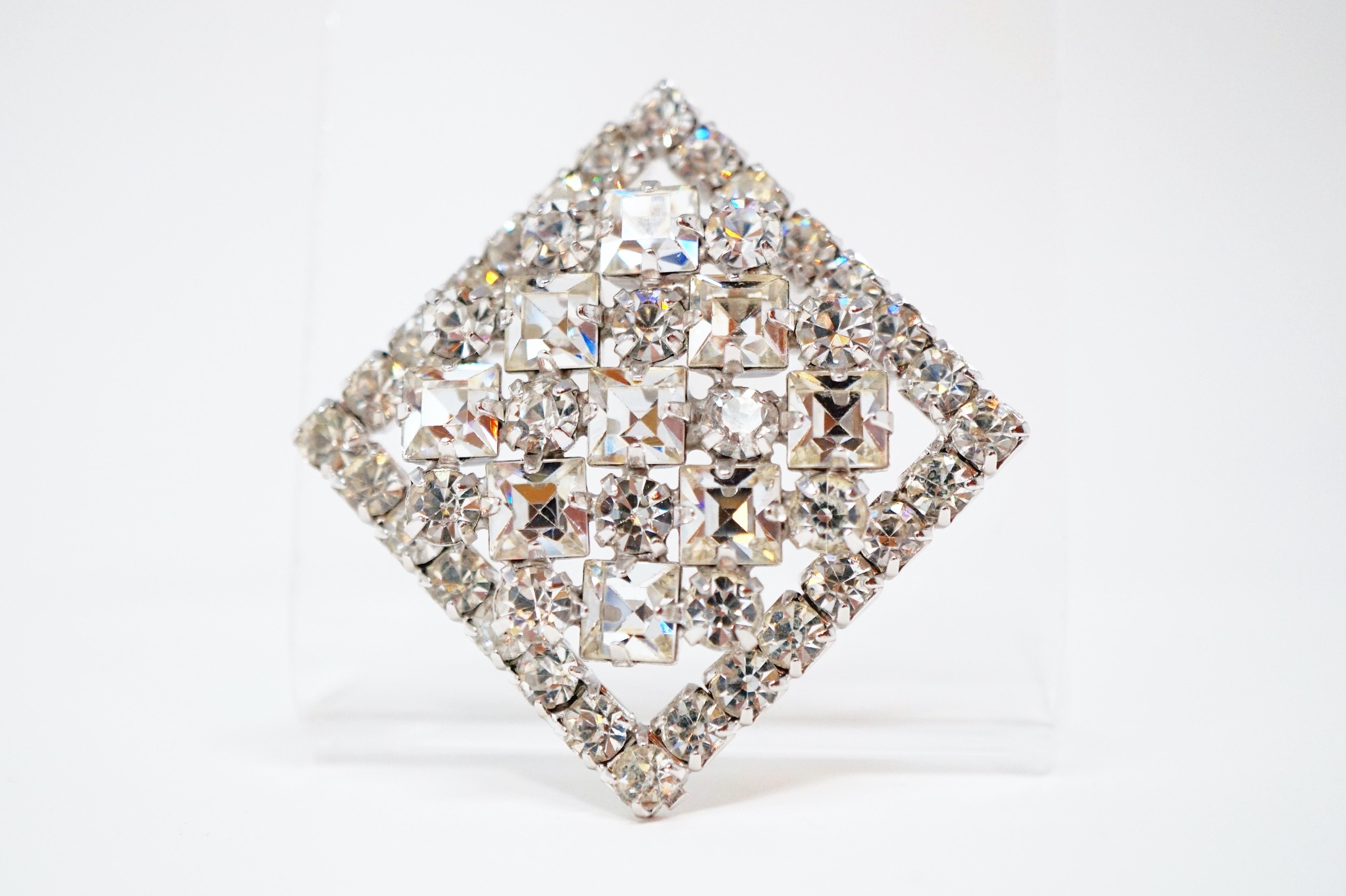 Vintage Faceted Crystal Rhinestone Brooch by Weiss, Signed, circa 1952 4