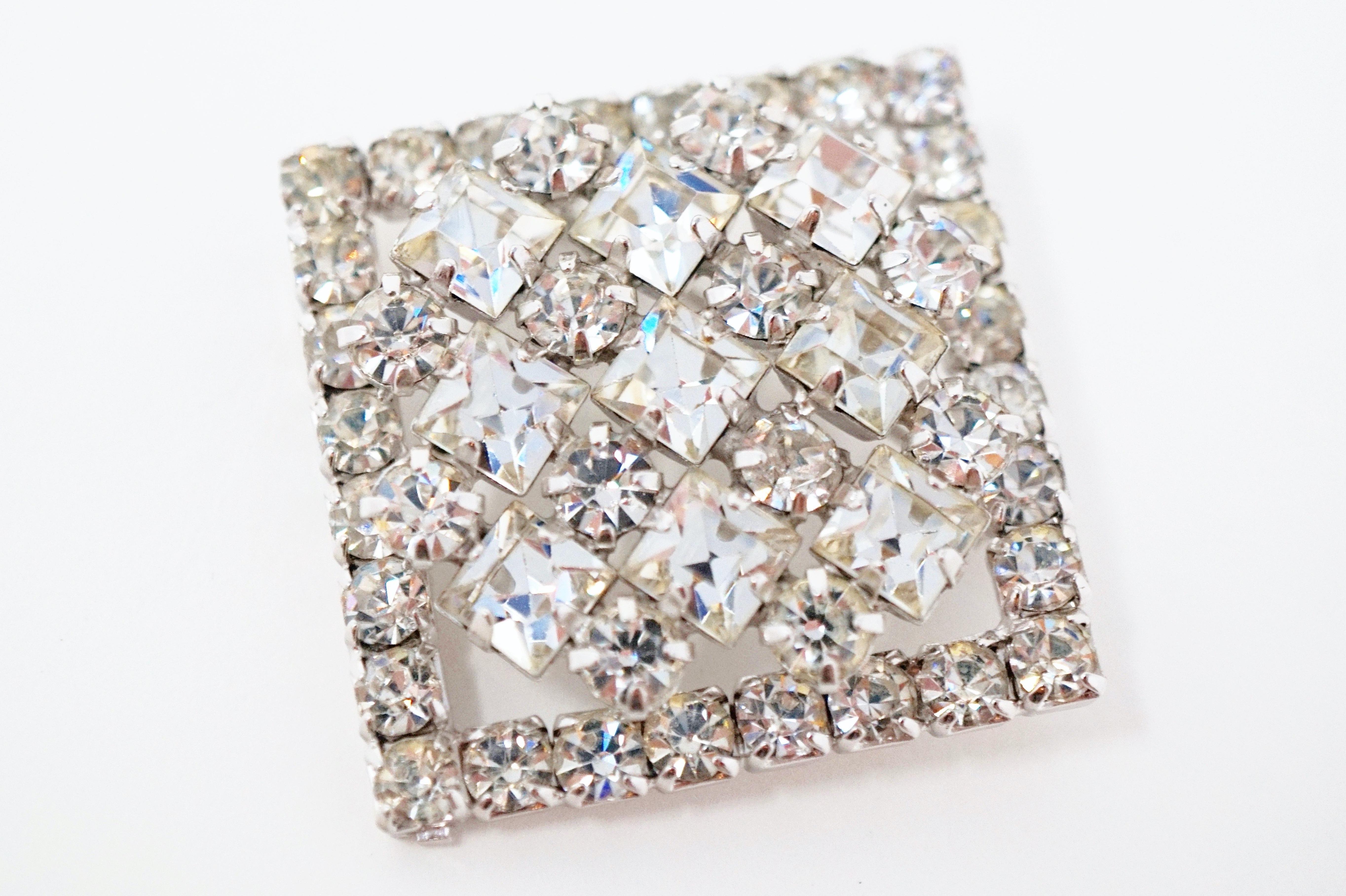 Modern Vintage Faceted Crystal Rhinestone Brooch by Weiss, Signed, circa 1952