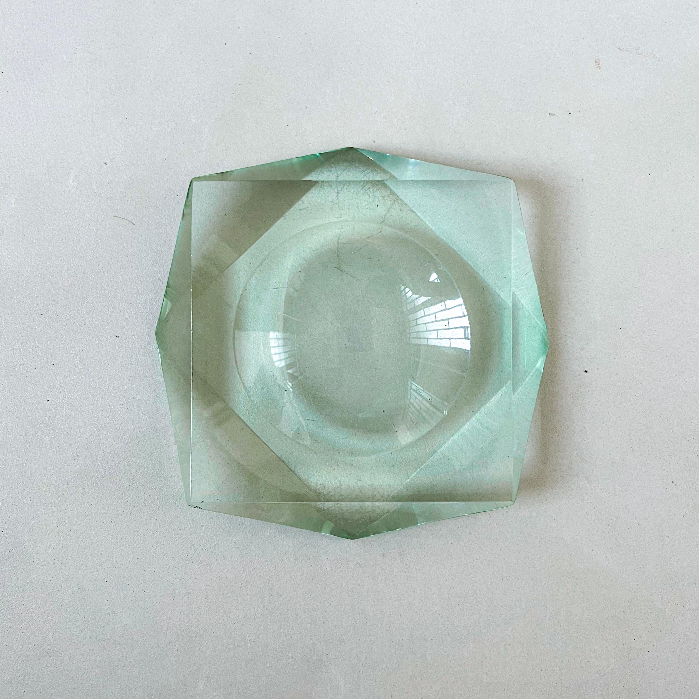 Mid-Century Modern Vintage Faceted Green Glass Tray in the Style of Max Ingrand for Fontana Arte