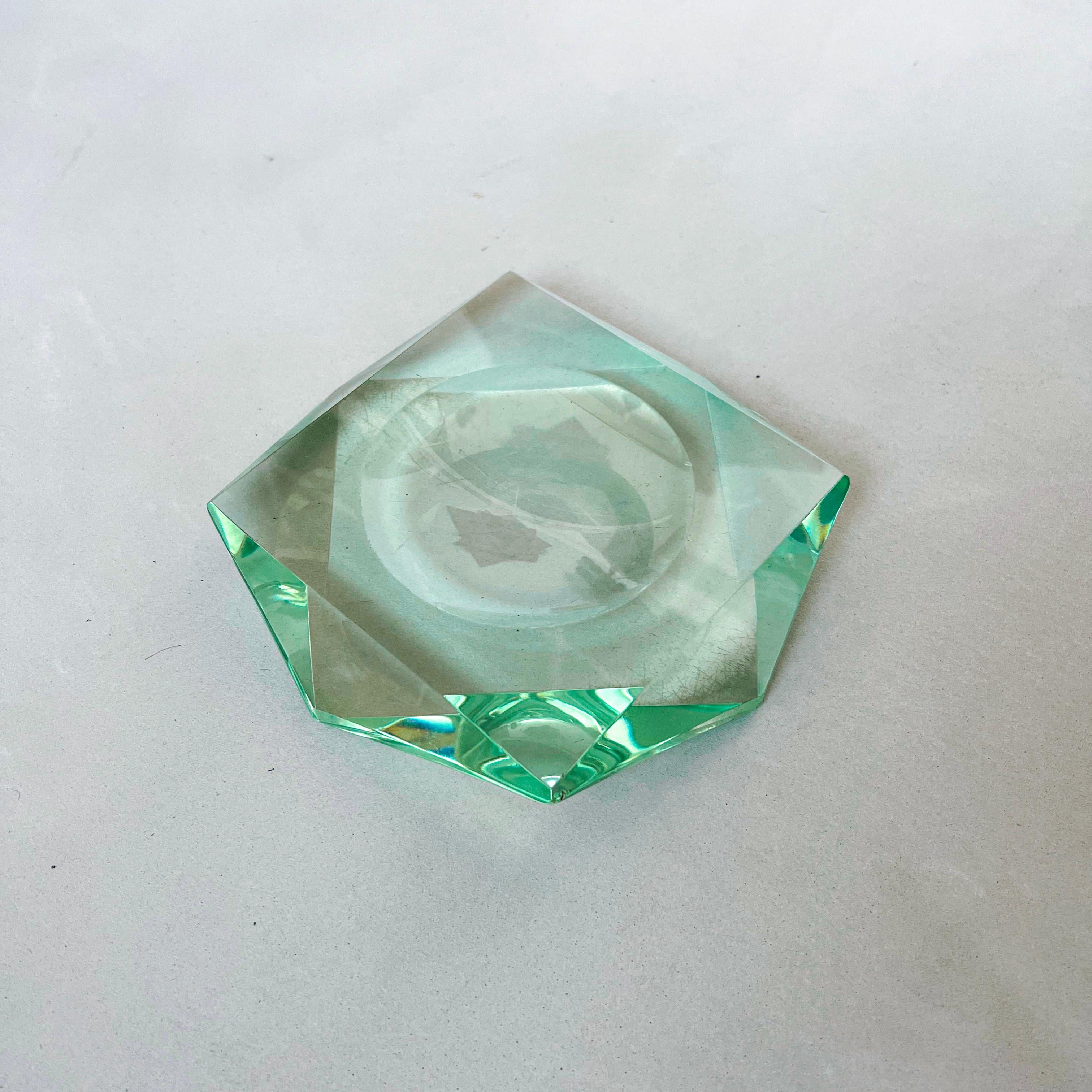 Italian Vintage Faceted Green Glass Tray in the Style of Max Ingrand for Fontana Arte