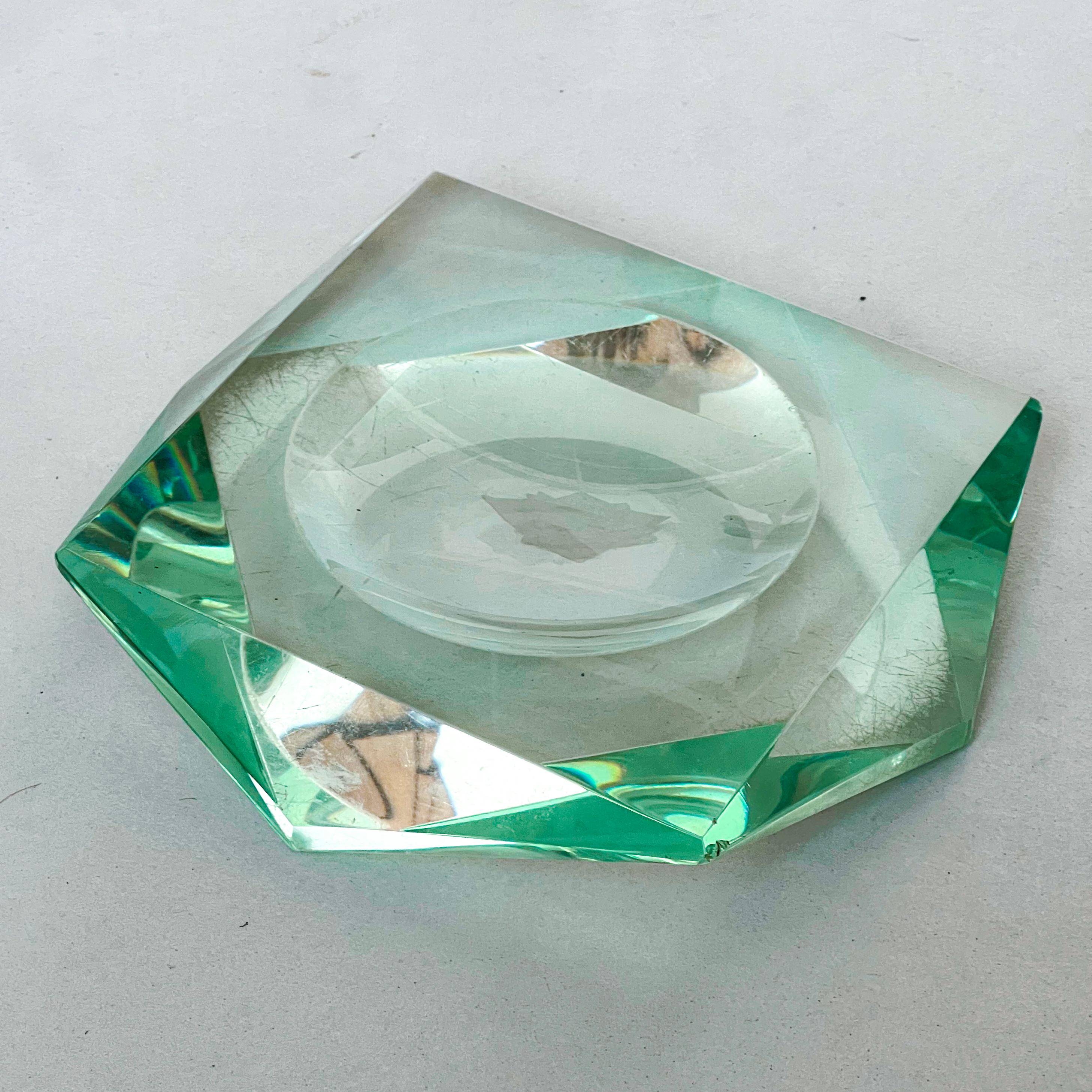 Mid-20th Century Vintage Faceted Green Glass Tray in the Style of Max Ingrand for Fontana Arte