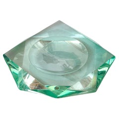 Vintage Faceted Green Glass Tray in the Style of Max Ingrand for Fontana Arte