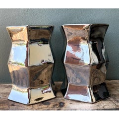 Vintage Faceted Metallic Glaze Low Stools - A Pair